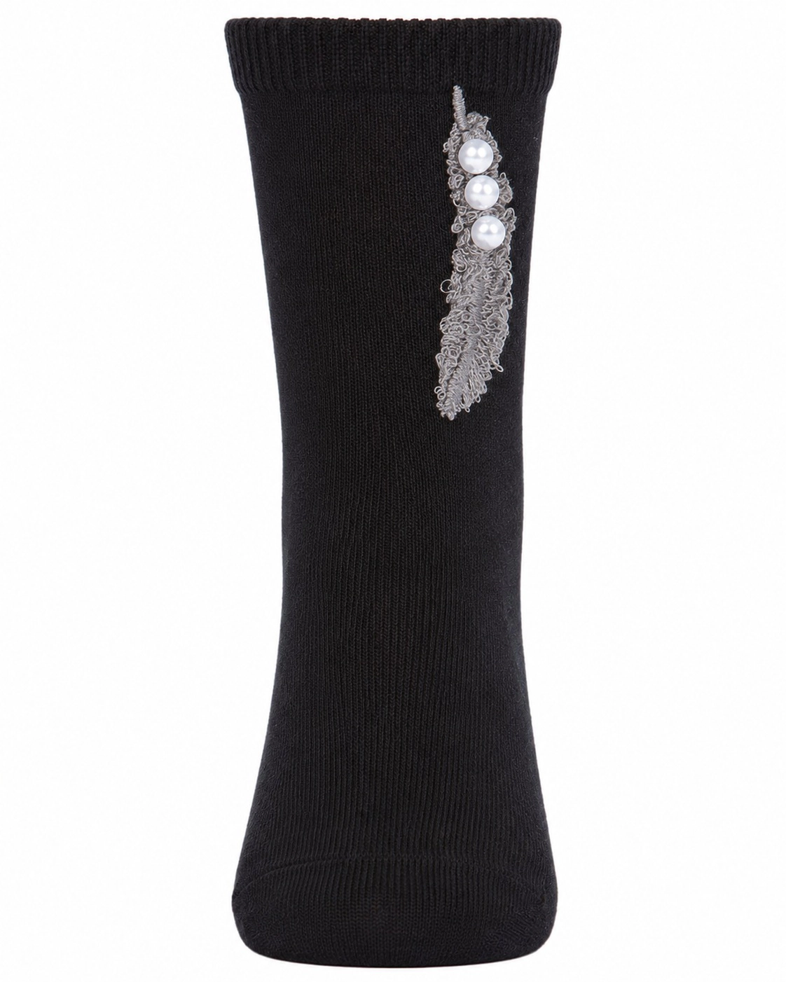 MeMoi Feathery Combed Cotton Faux Pearl Girls Crew Socks