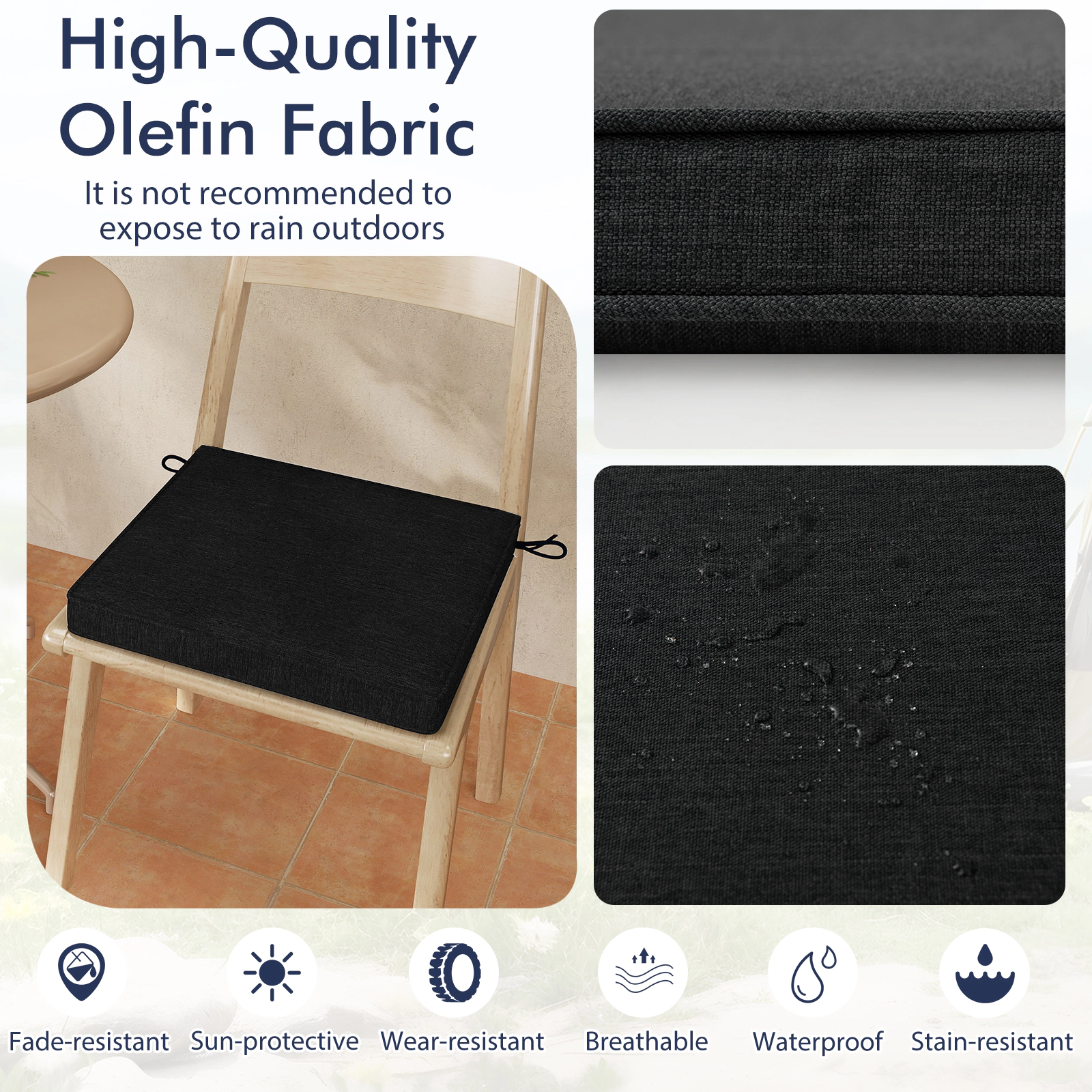 LJG Outdoor Chair Cushion Set of 2 Waterproof Fade-Resistant Olefin Seat Cushions