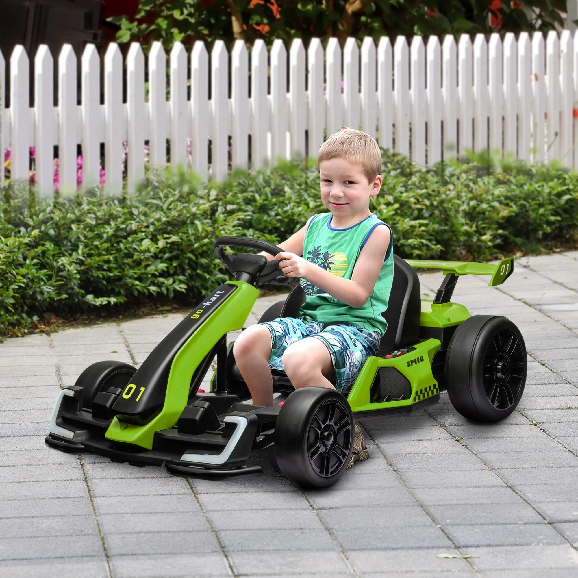 HONGGE 24V Kids Electric Go Kart, 7.5 MPH with 3-Level Adjustable Seat and Soft Start, Ages 6-12