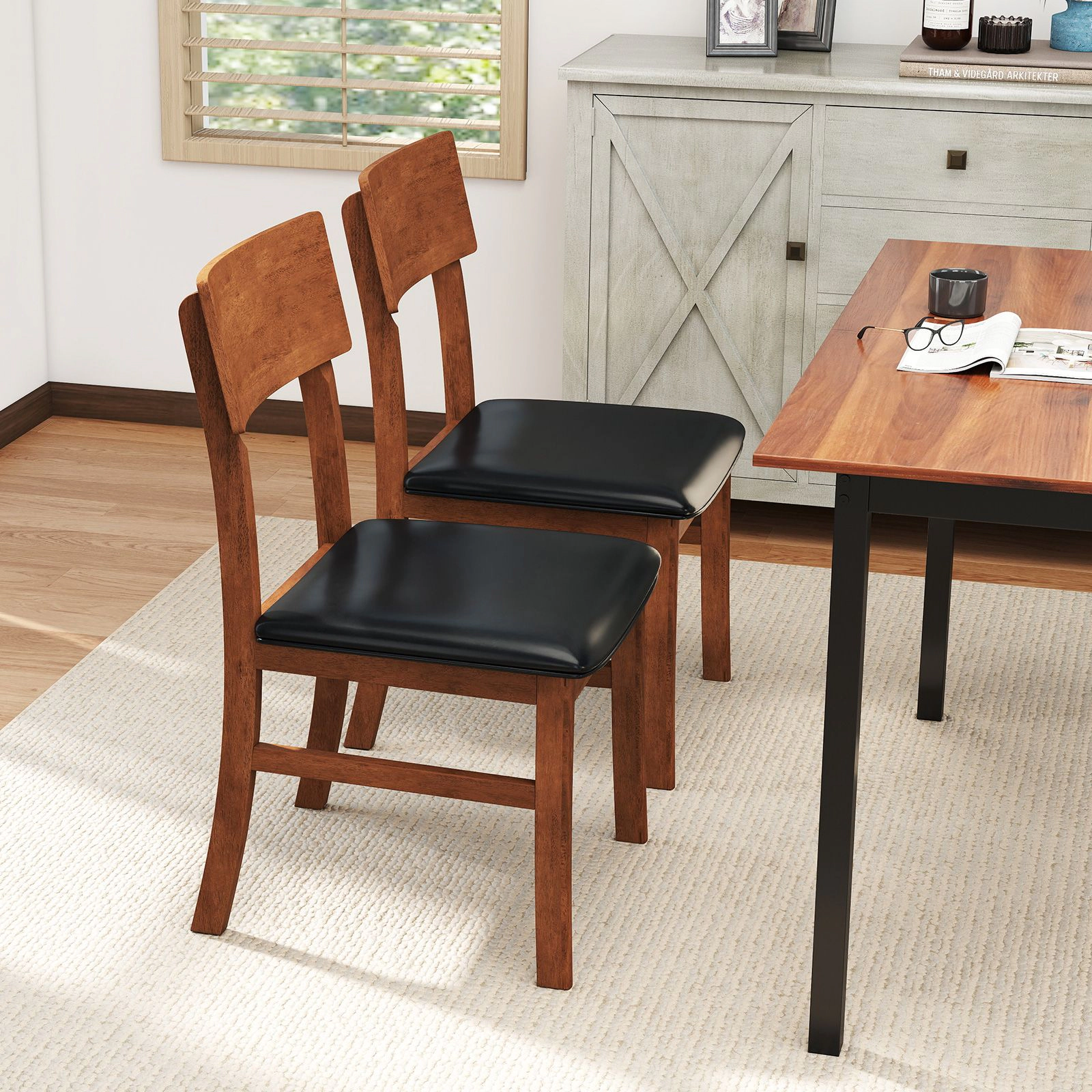 SlickBlue Upholstered Dining Chairs Set of 2, Curved Back Wood Chairs