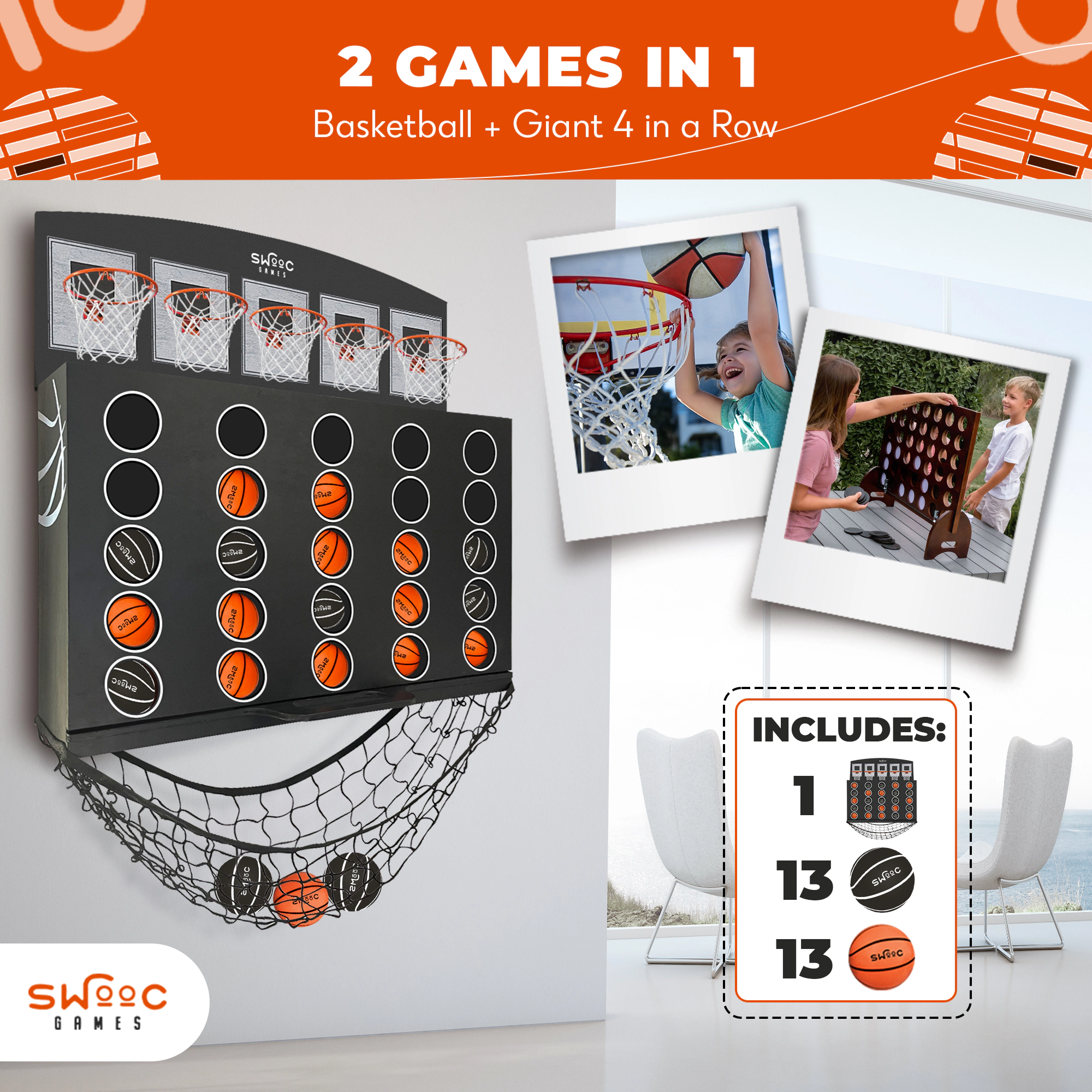 Swooc Games | Low Post Lineup™ | Wall Mounted Basketball 4 In A Row