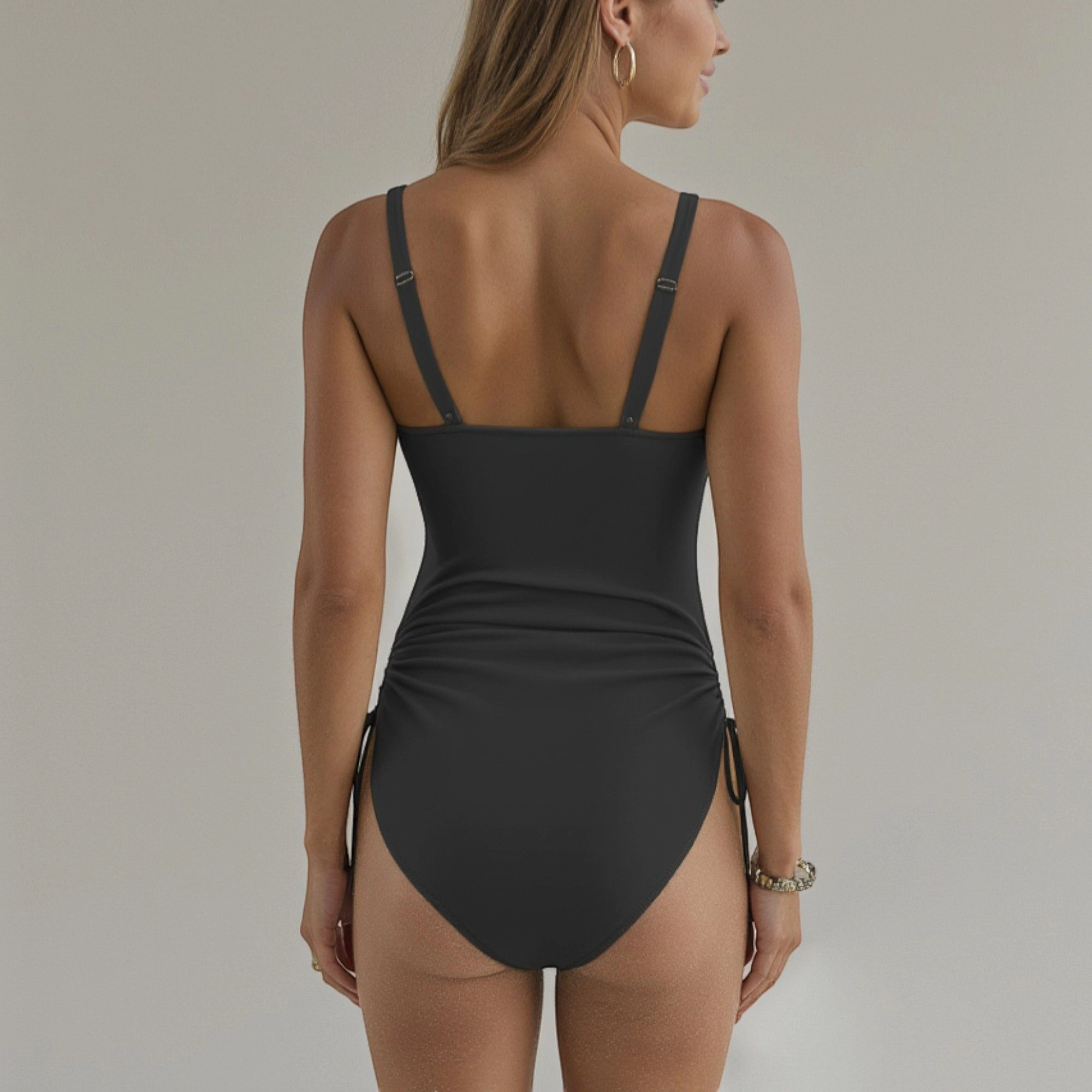 Anna-Kaci Women Mesh Panel One-Piece Swimsuit - Crisscross Bust, Adjustable Side Ties