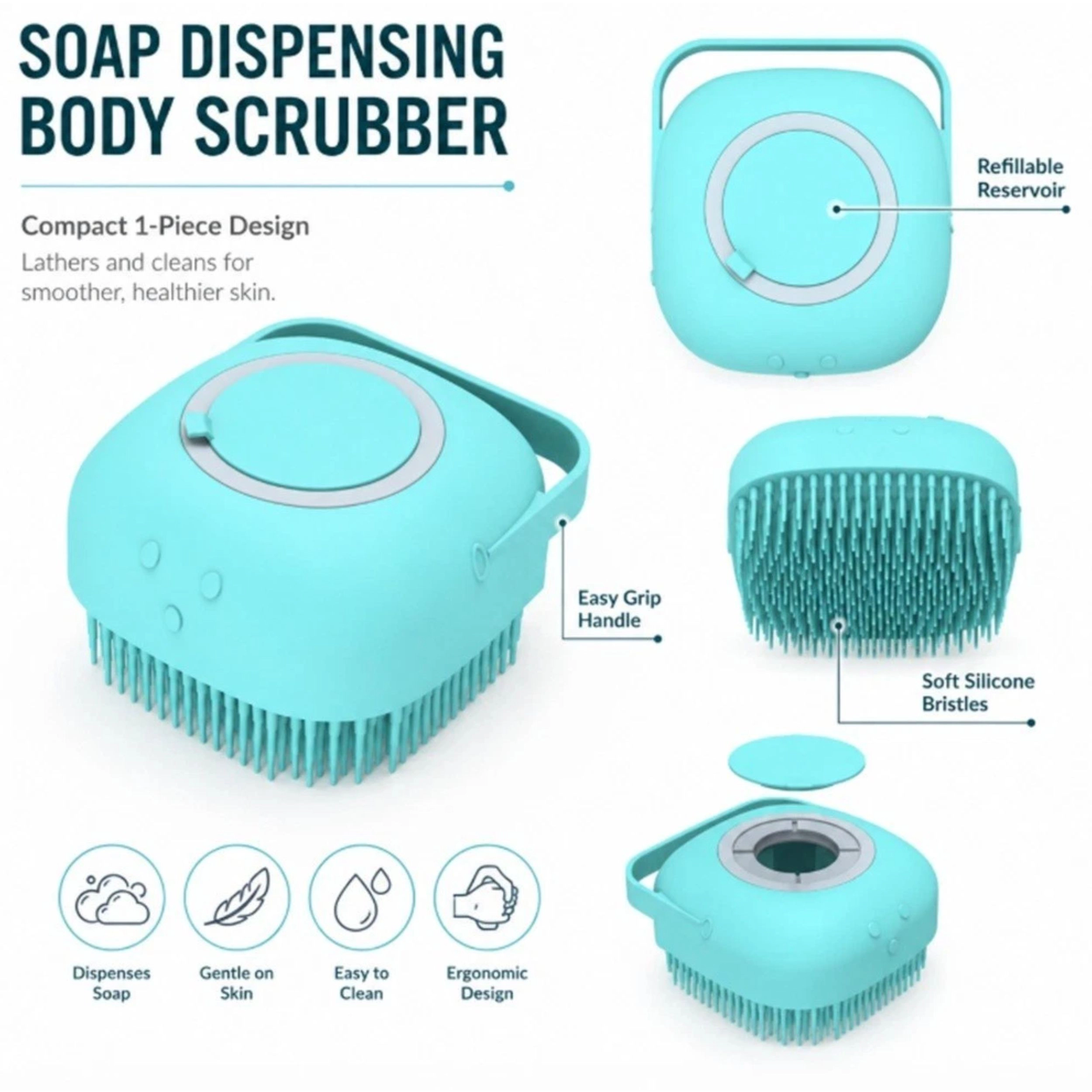 Home Collection Silicone Bath Brush with Soap Dispenser Handheld Body Scrubber
