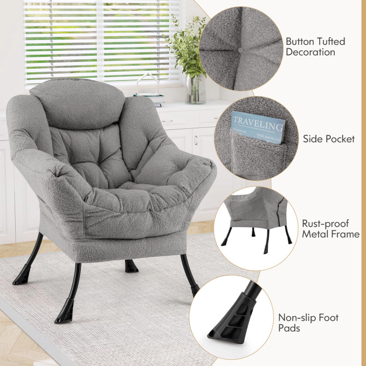 SlickBlue Sherpa Lazy Chair with Head Pillow, Armrests & Side Pocket