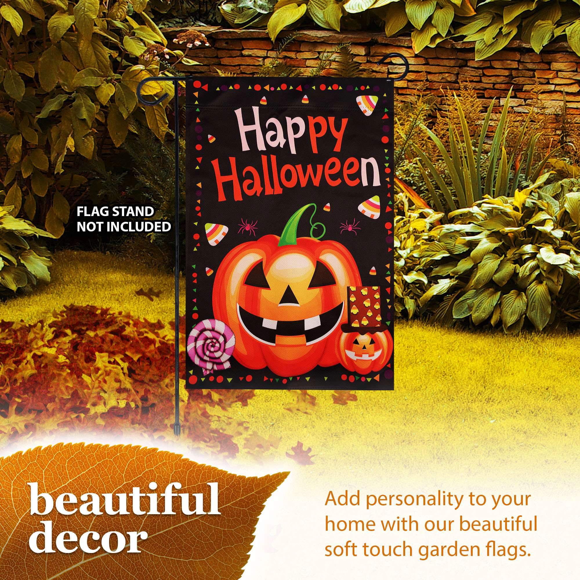 G128 Happy Halloween Pumpkin Candy 12x18 Double-Sided Garden Flag