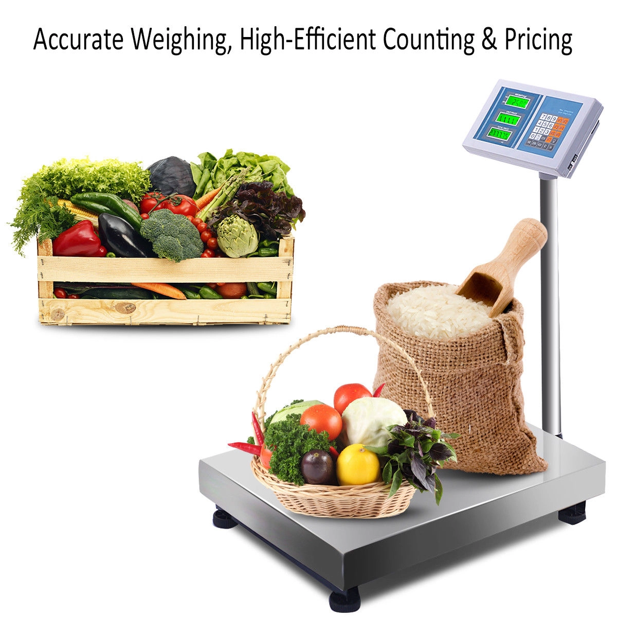SUGIFT 660 lbs Digital Floor Platform Scale Silver with Stainless Steel Plate