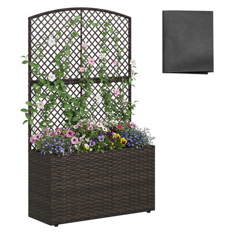 Hivvago 49 Inch Raised Garden Bed with Trellis and Wicker Planter Box