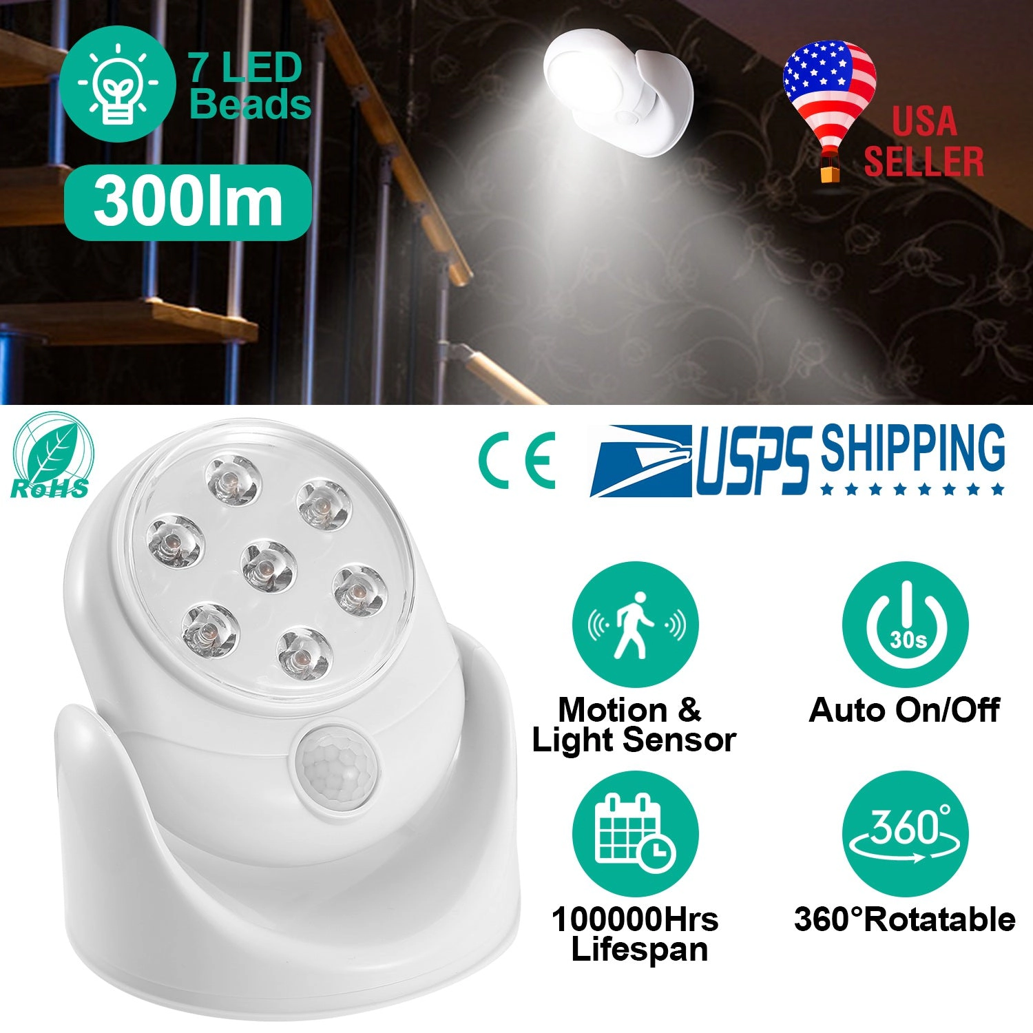 GBruno Motion Sensor LED Spotlight With Rotating Base