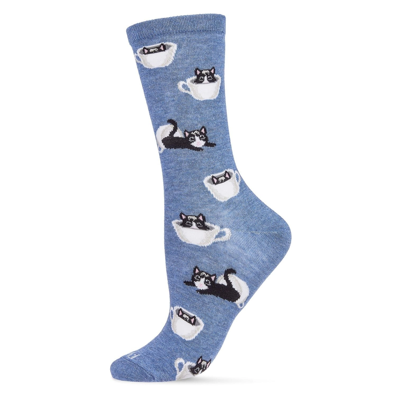 MeMoi Cup o' Cats Bamboo Blend Crew Socks