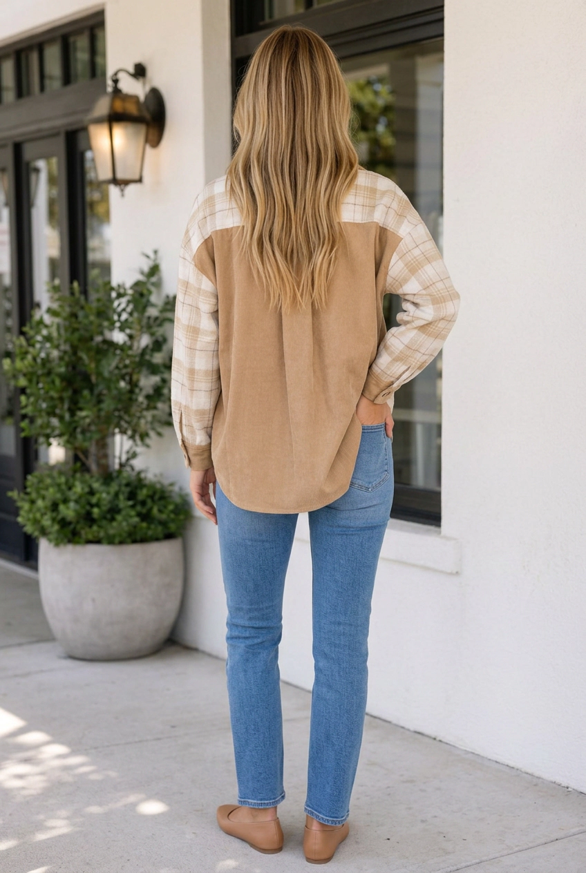 Threaded Pear Women's Sabrina French Plaid Colorblock Shirt