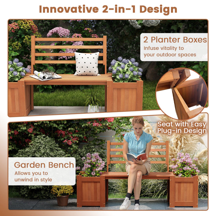Hivvago Wood Planter Box with Bench and Backrest for Garden Yard Balcony