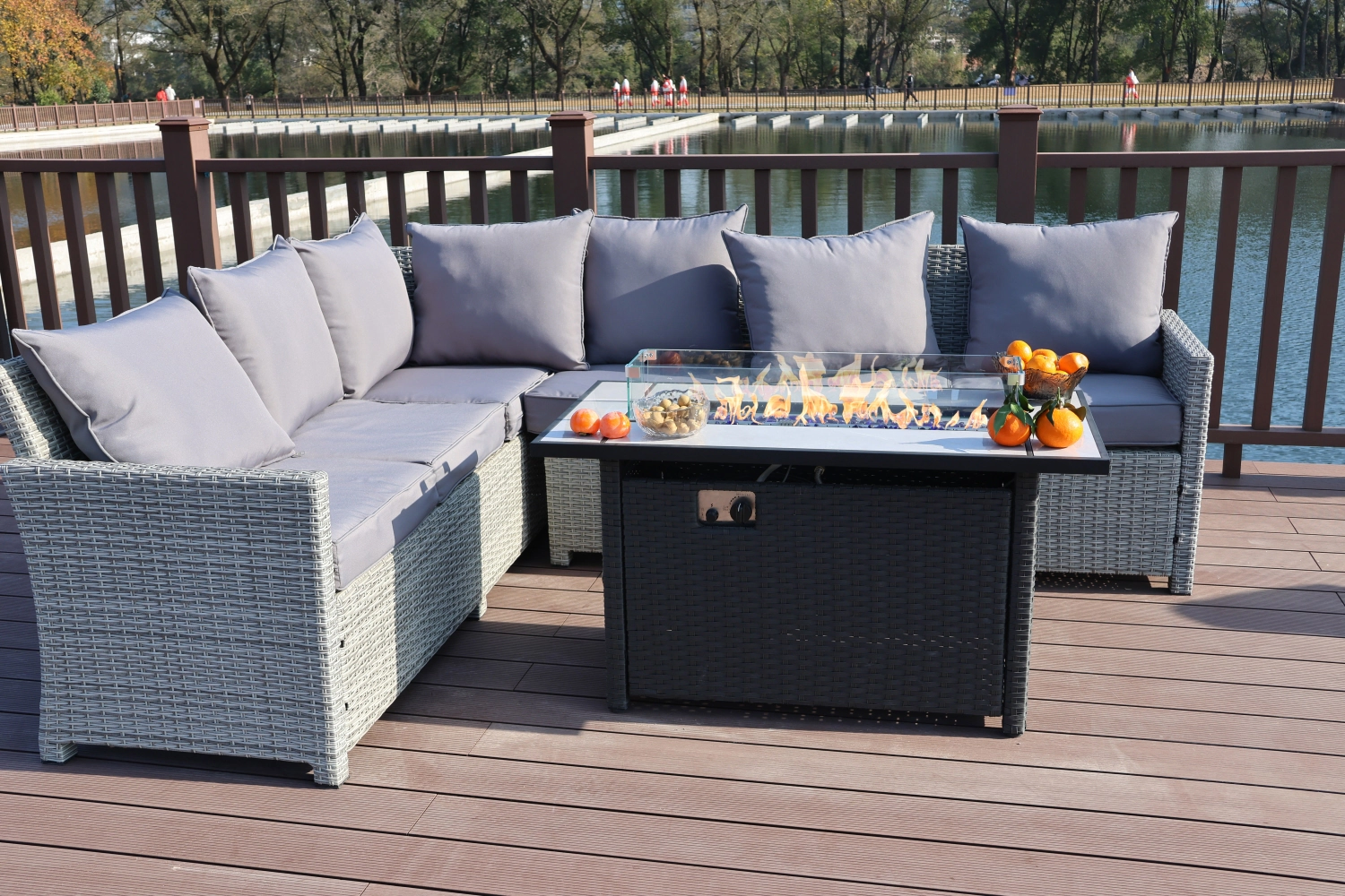 Sol Living 45" Outdoor Fire Pit Propane Firepit Table with Lid & Lava Rocks 50,000 BTUs