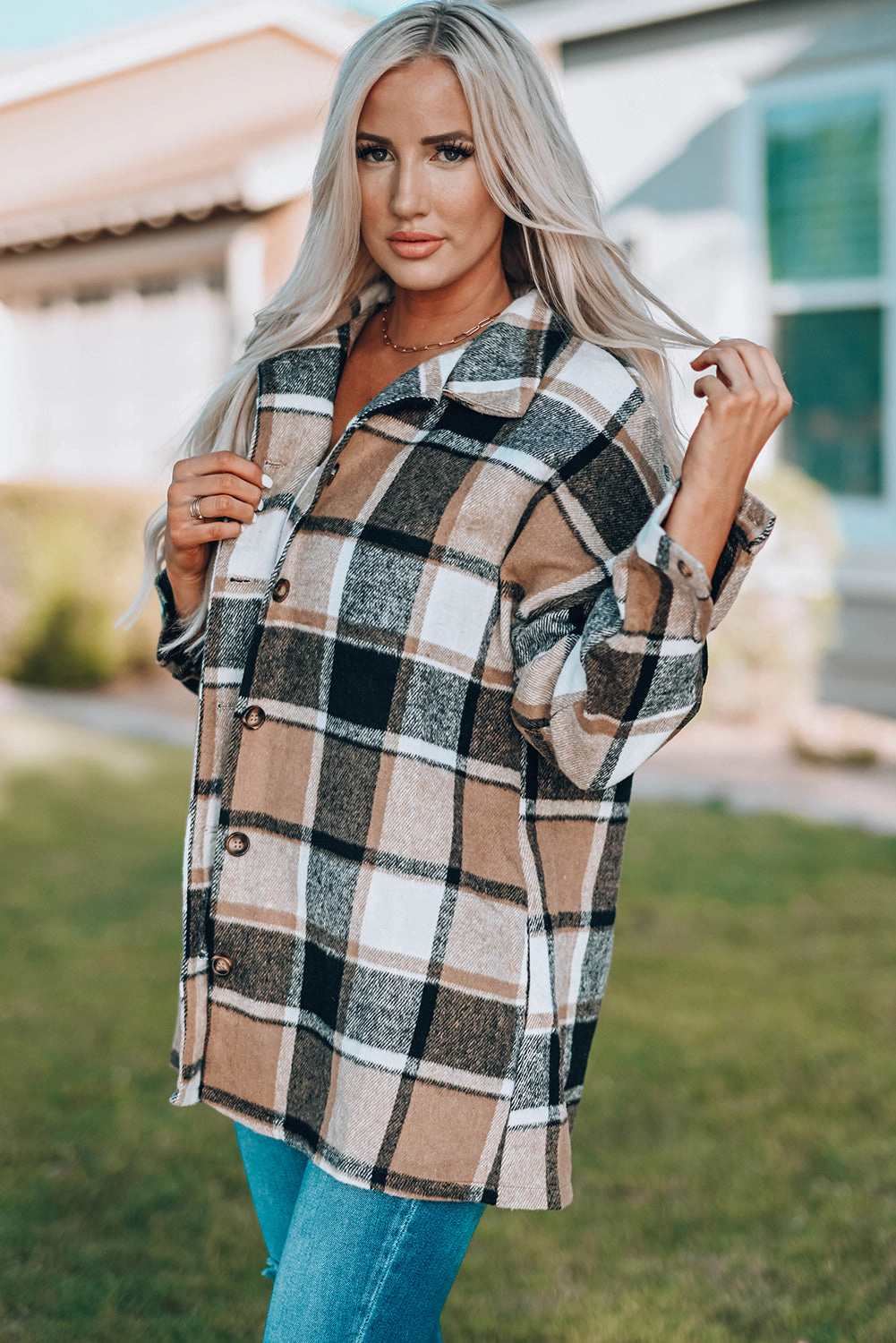 Threaded Pear Women's Mia Plaid Print Shirt