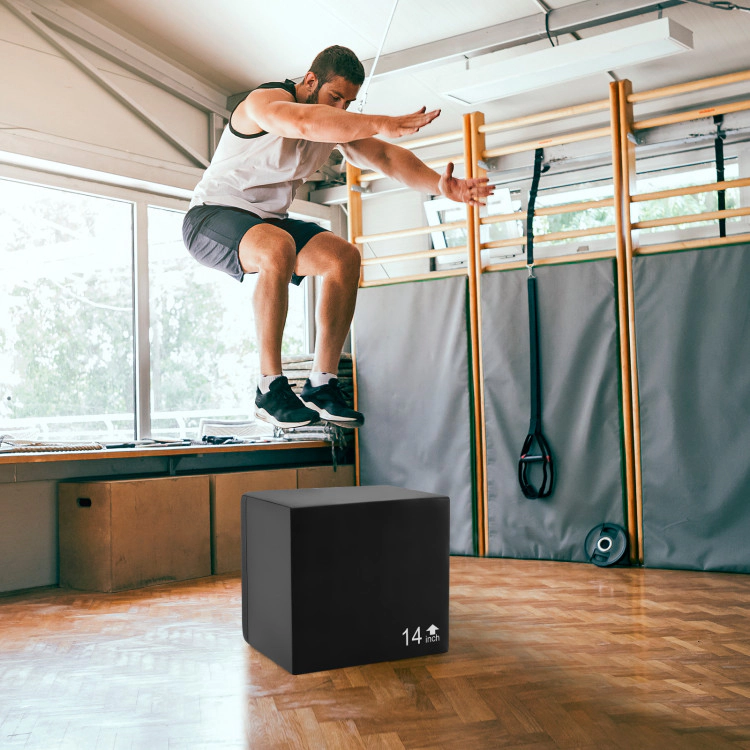 SUGIFT 3-in-1 Black Foam Plyometric Jump Box with PU Cover 16-in W 14-in D 12-in H 440-lb Platform Capacity