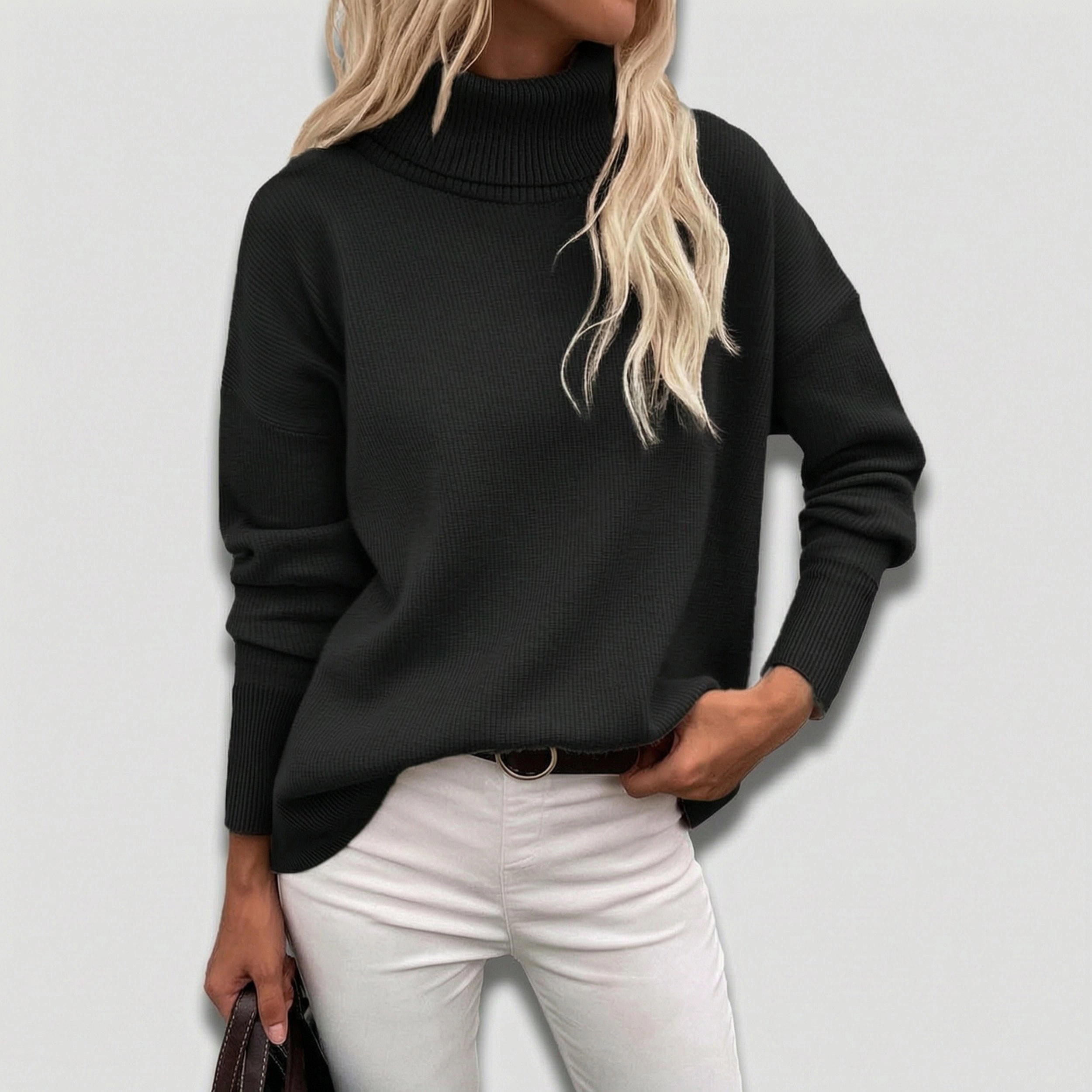 Zeagoo Women's Turtleneck Chunky Knitted High Low Hem Pullover