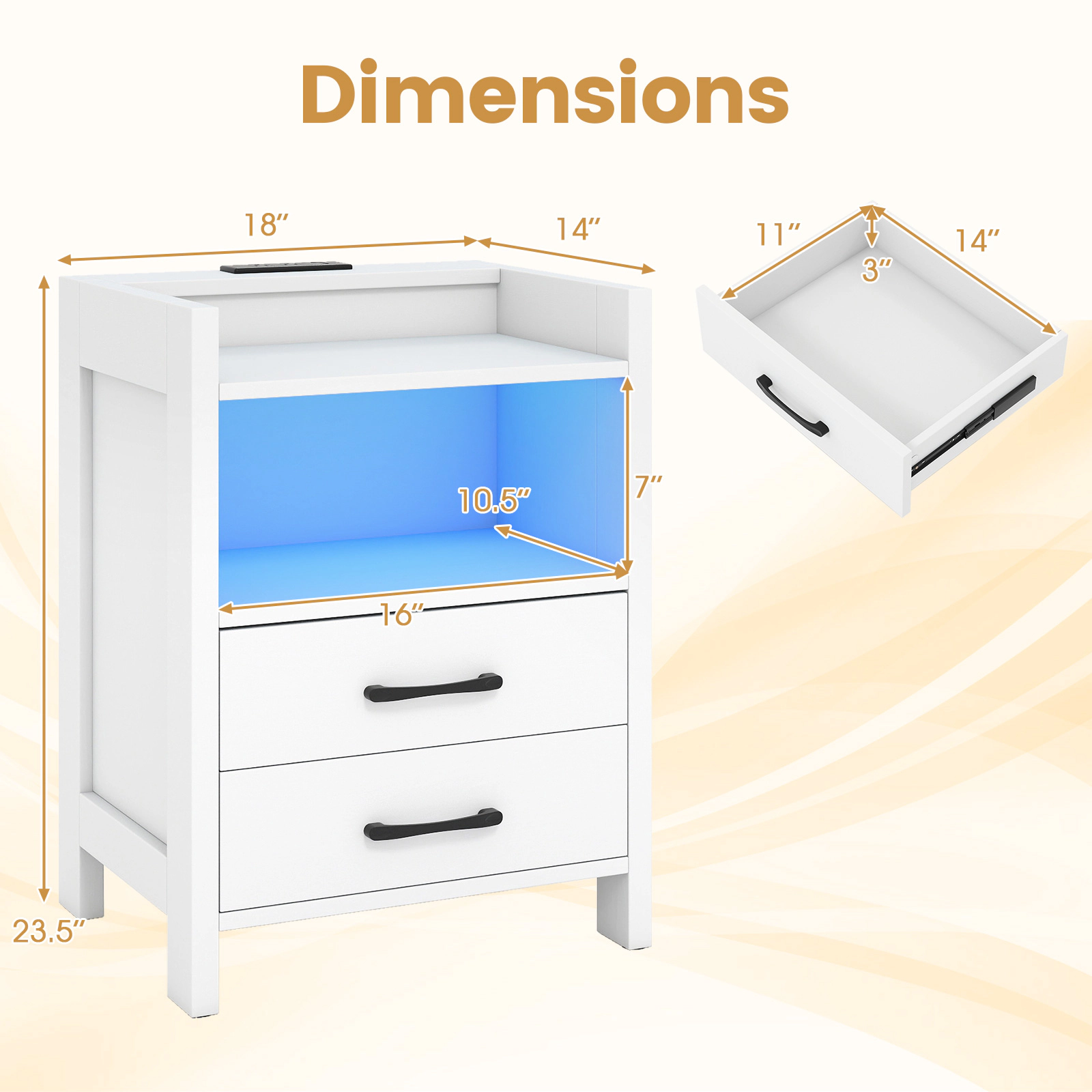 SlickBlue Modern Nightstand with Storage and Charging Station