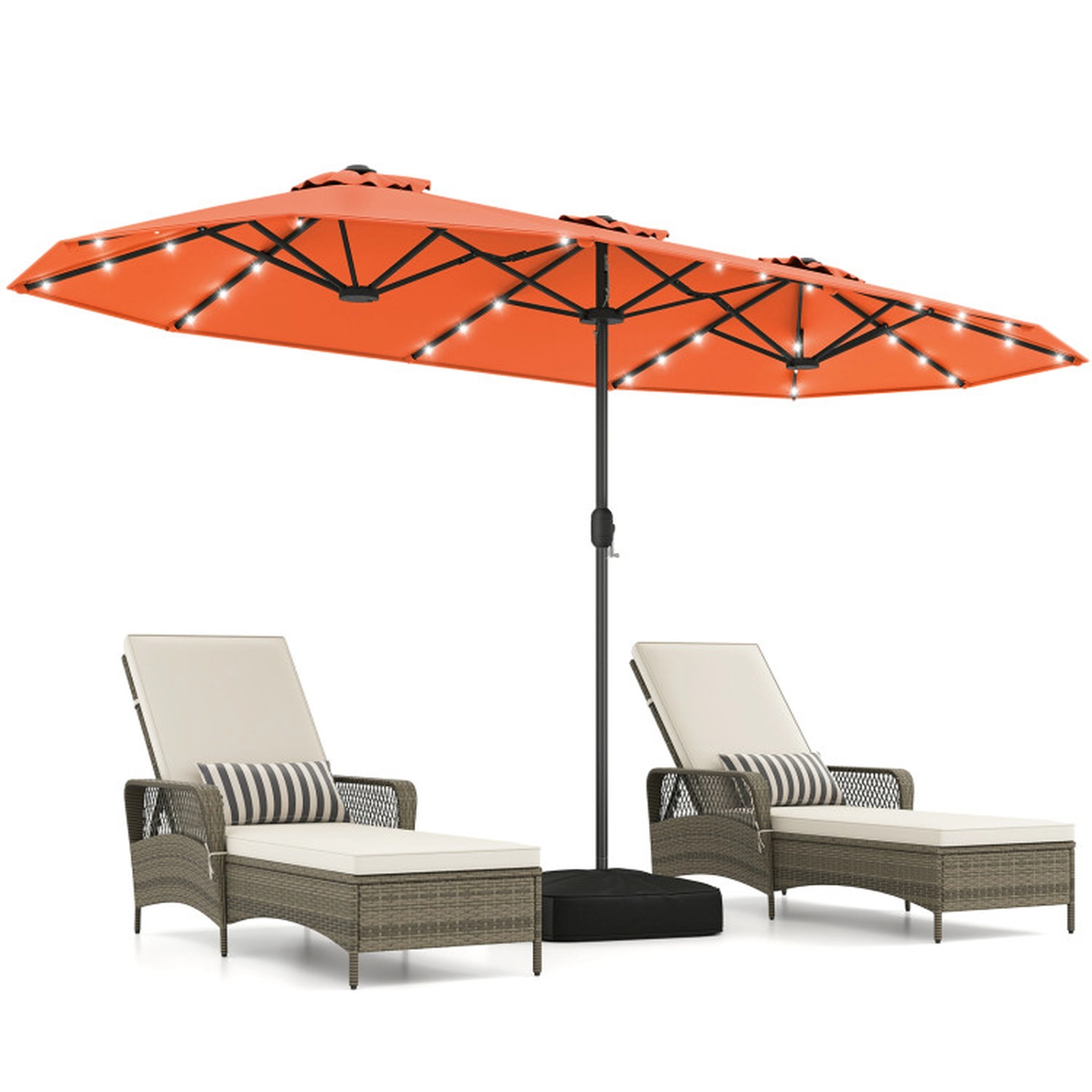 SUGIFT 13-ft Patio Umbrella with Solar Lights and Cross Base 32-lb Net Weight for Garden Pool Backyard Orange