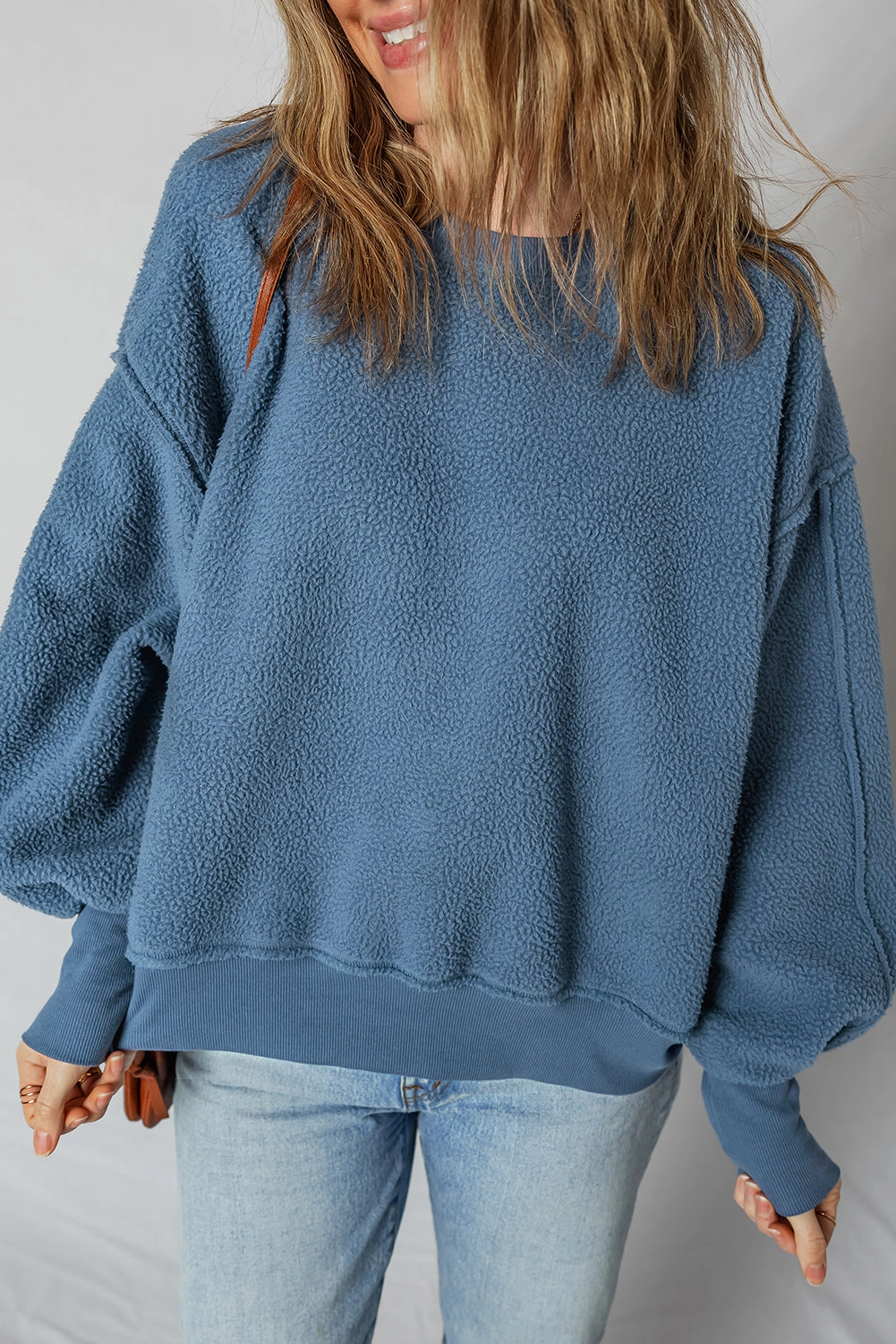 Threaded Pear Women's Kinsley Fleece Exposed Seam Casual Sweatshirt