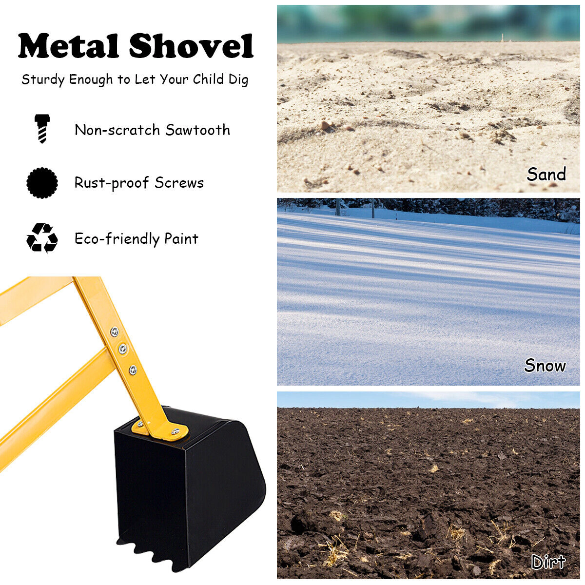 SUGIFT Yellow Heavy Duty Steel Frame and 360-Degree Swivel Seat Kids Ride-On Sand Digger