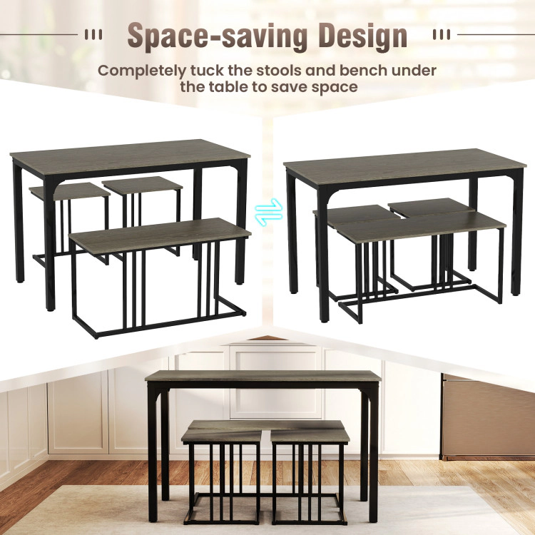 Hivvago 4 Pieces Space-Saving Dining Table Set With Bench And 2 Stools-Oak