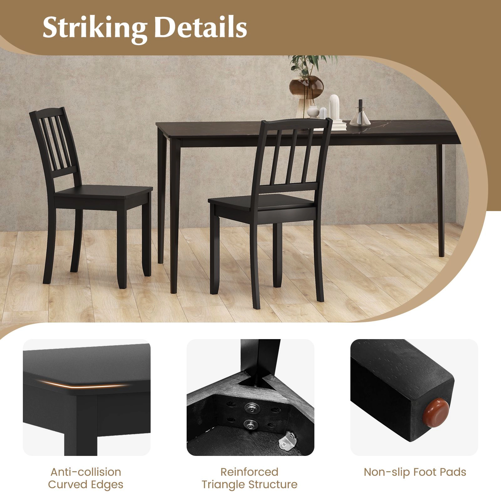 SlickBlue Unisex Set of 2 Wooden Dining Chairs with Rubber Wood Legs
