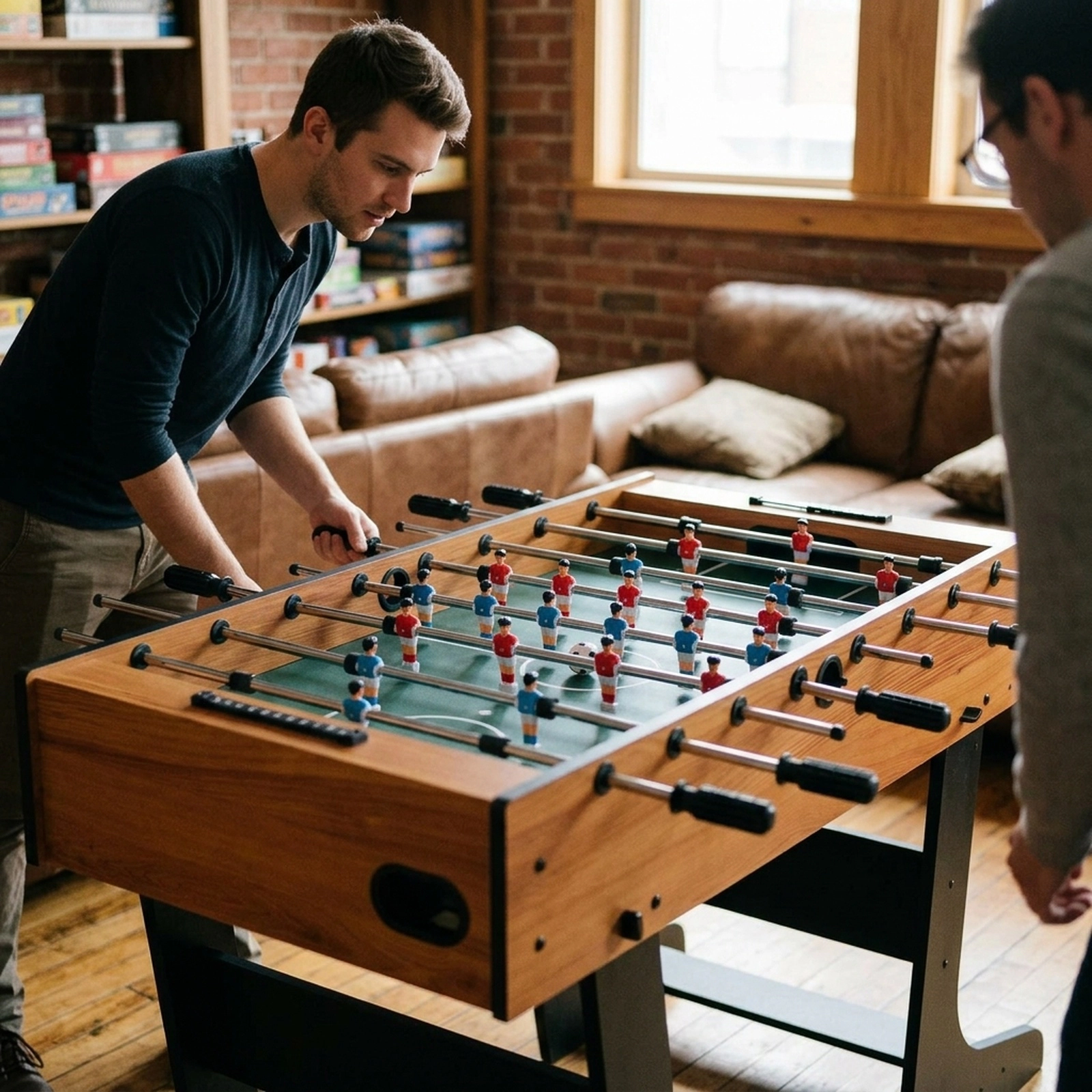 SUGIFT Folding Foosball Game Table with 22 Players and Dual Slide Scorers Design Ages 8 and Up Black/Natural