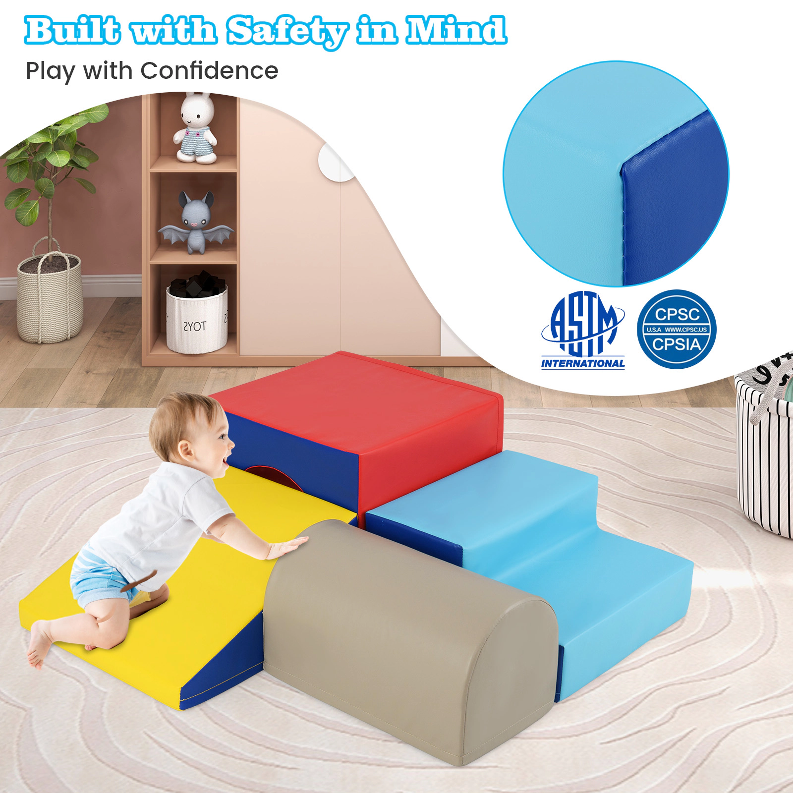 SUGIFT Yellow for Infants and Toddlers 4-Piece Climb and Crawl Foam Block Play Set