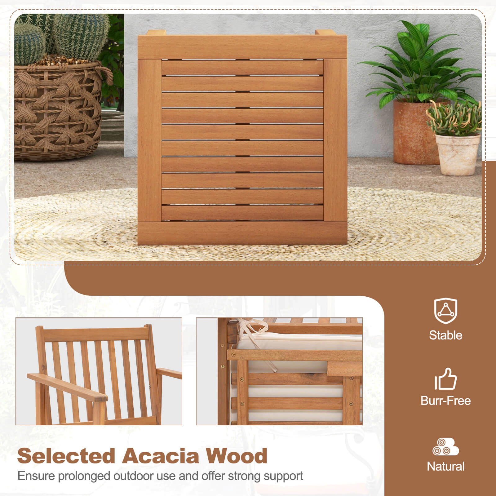 Hivvago 3 Pieces Patio Wood Furniture Set With Soft Cushions For Porch