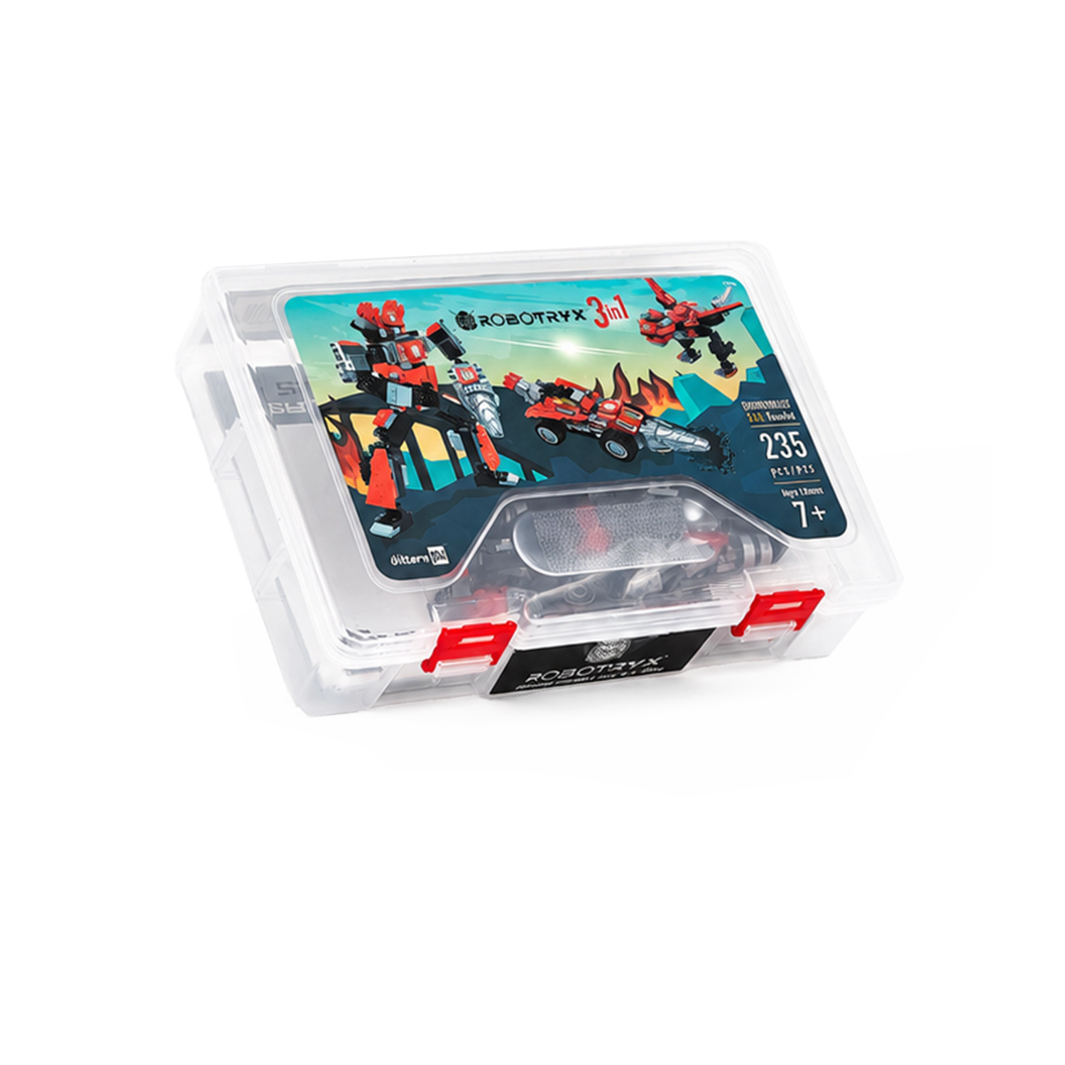 Robotryx Kids Grindburst 3-in-1 Robot Building Set - 235-Piece Red & Black Mech with Drills & Missiles