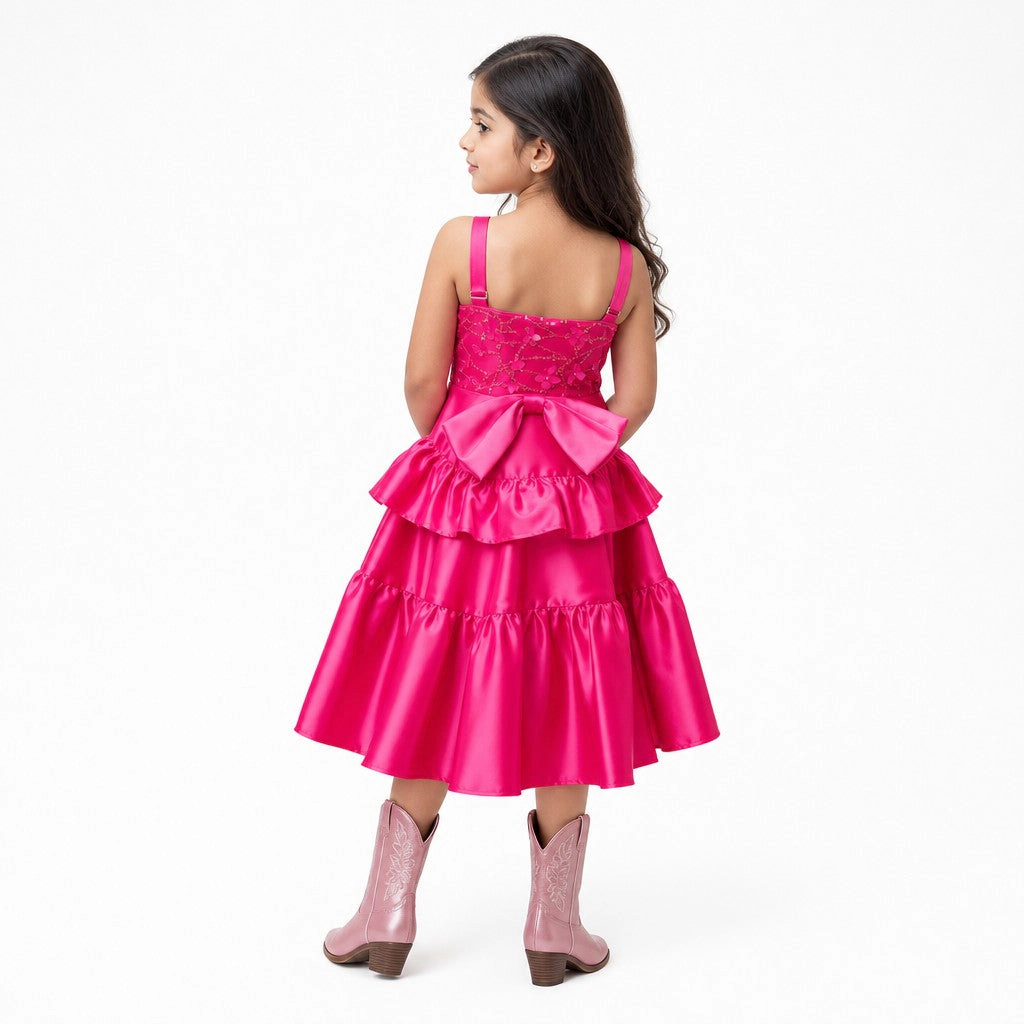 Faeella Girls Wildflower Cowgirl Hot Pink Ruffle Birthday Dress