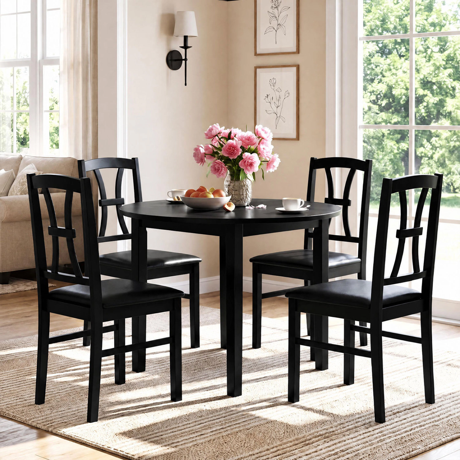 LJG Wooden Dining Chairs Set of with Faux Leather Padded Seat for Kitchen