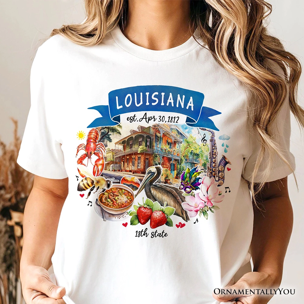 OrnamentallyYou Unisex Artistic Louisiana State Themes And Landmarks T-Shirt