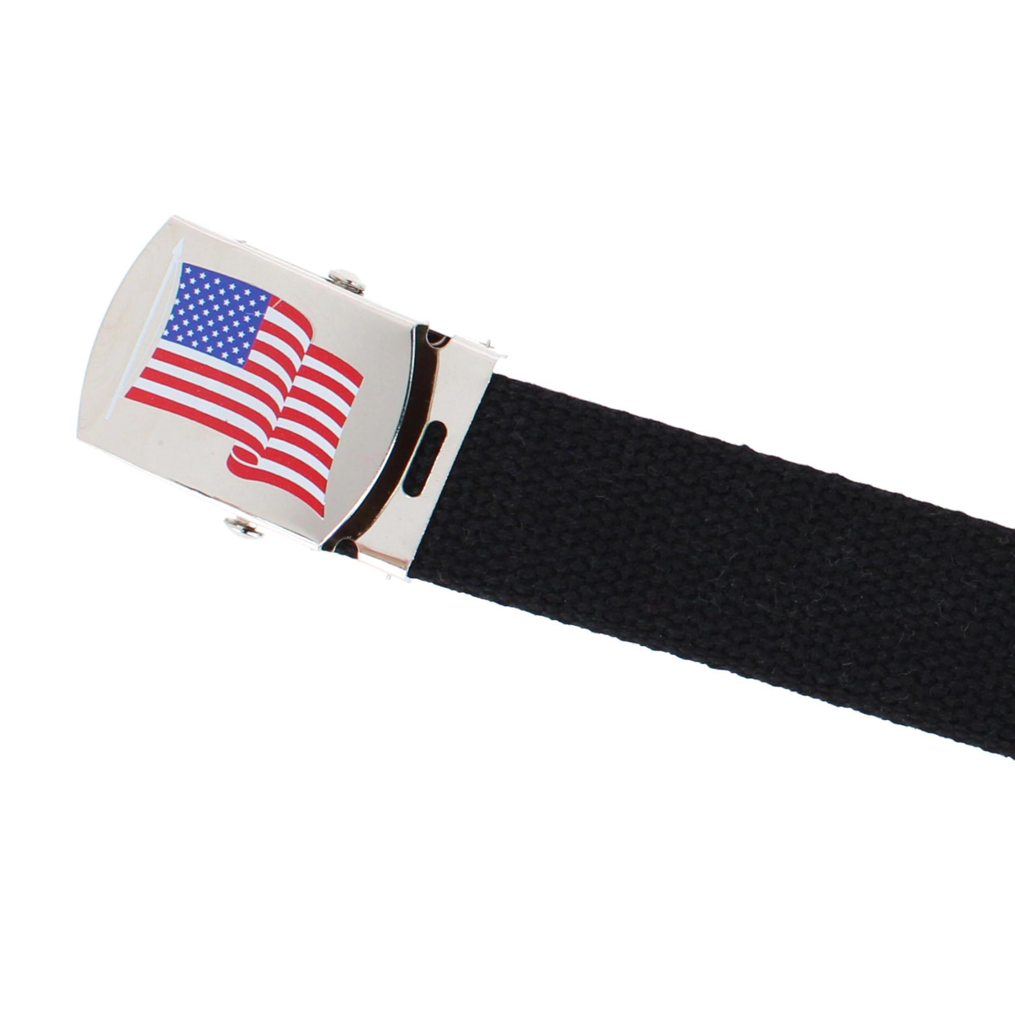 CTM Cotton Adjustable Belt with U.S.A. Flag Buckle