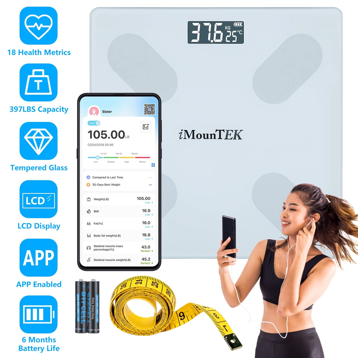 GBruno Smart Digital Body Weight Scale With App Sync