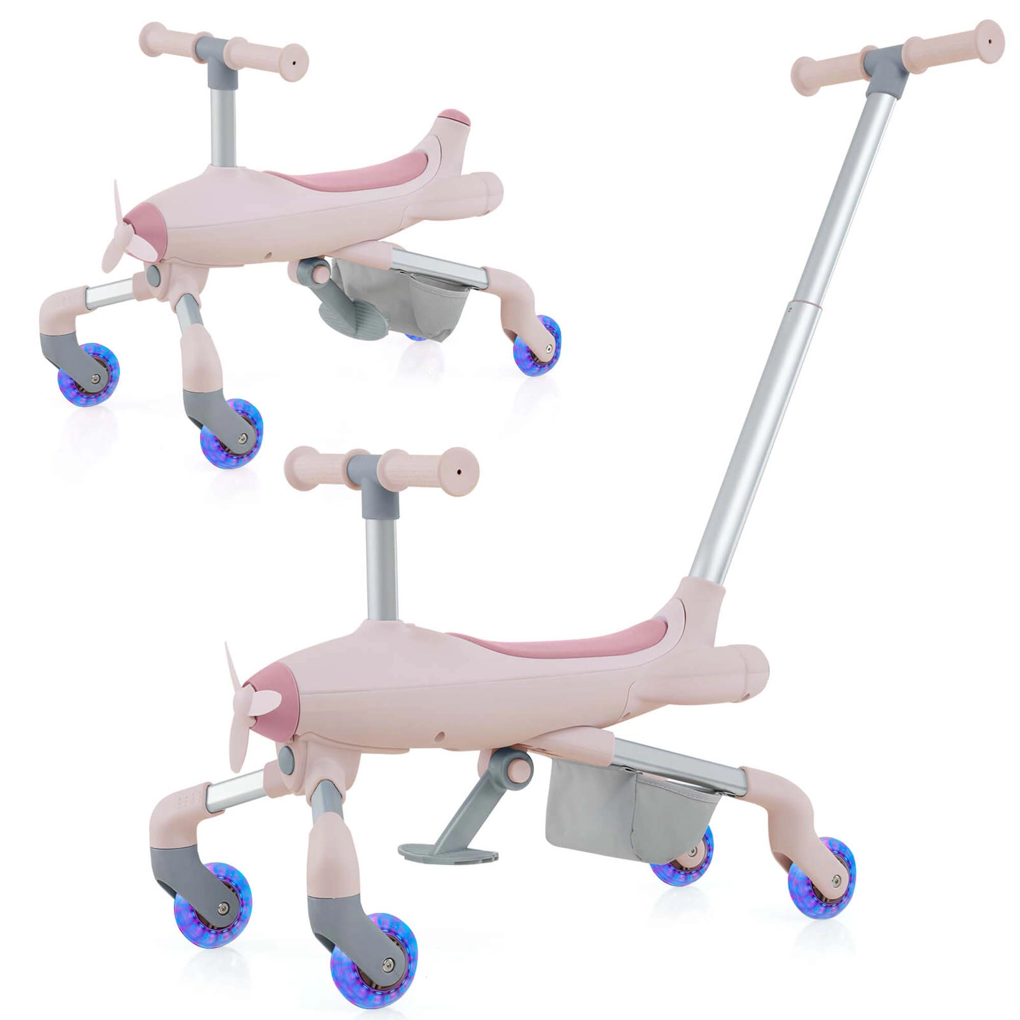 Costway 2-in-1 Kids Ride-on Push Car with LED Lighted Wheels Removable & Adjustable Handle