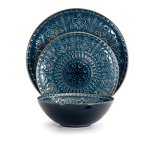 Elama Deep Sea Mozaic 16 Piece Luxurious Stoneware Dinnerware with ...