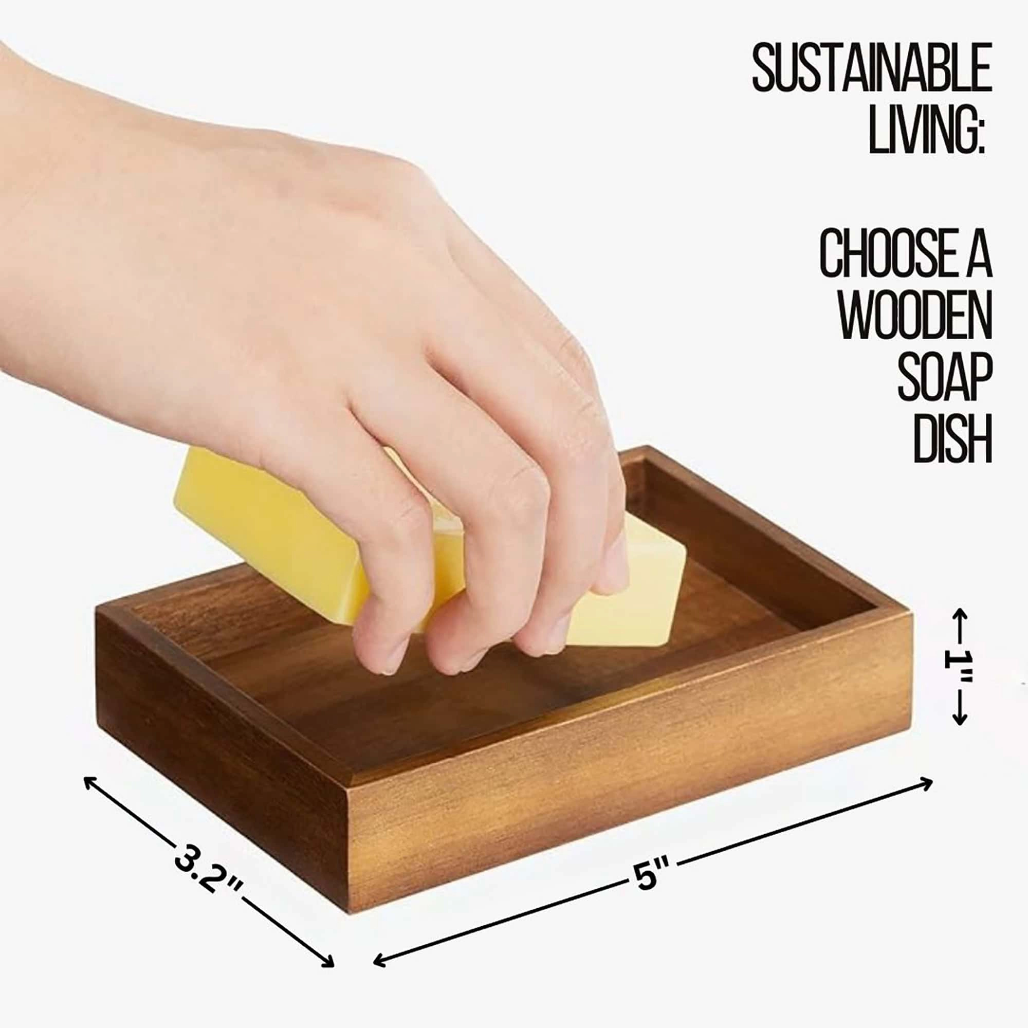 Evideco French Home Goods Solid Acacia Wood Soap Tray - Rectangular Natural Finish