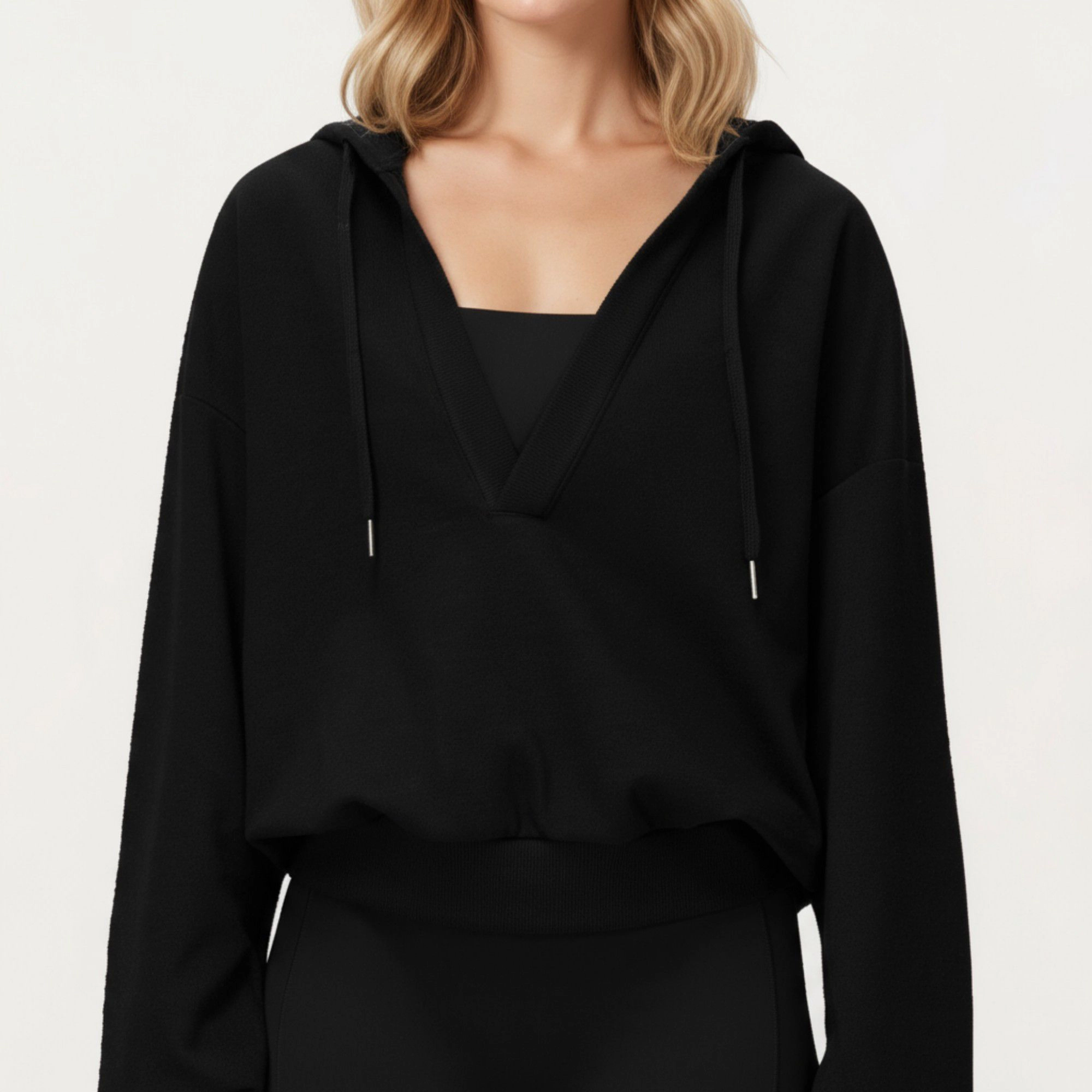 Anna-Kaci Women's Waffle Knit Long Sleeve Active Hoodie Top with Deep V-Neckline Fit and Stretch Texture