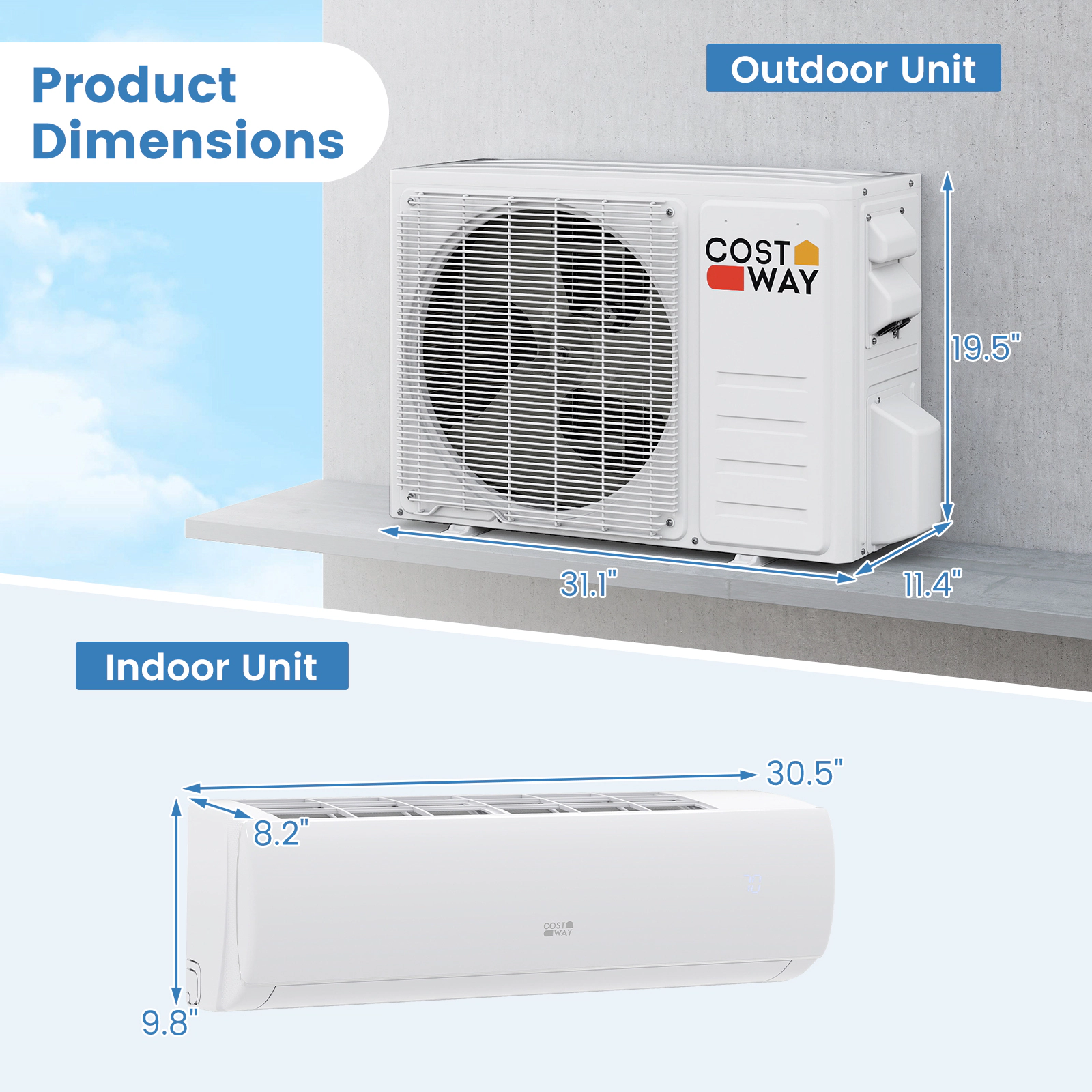 LJG EchoCool Series 11500 BTU 115V Mini Split Air Conditioner and Heater Pump System Wifi Enabled
