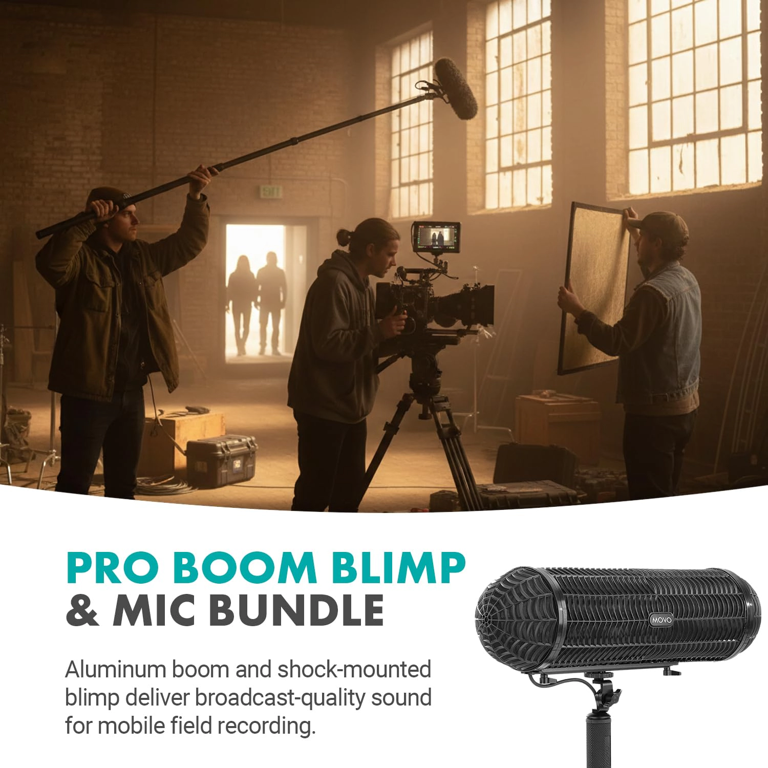 Movo Boom Mic Kit for Filmmaking – Supercardioid Shotgun Microphone, 9.8ft Boom Pole, Blimp Windscreen and Deadcat