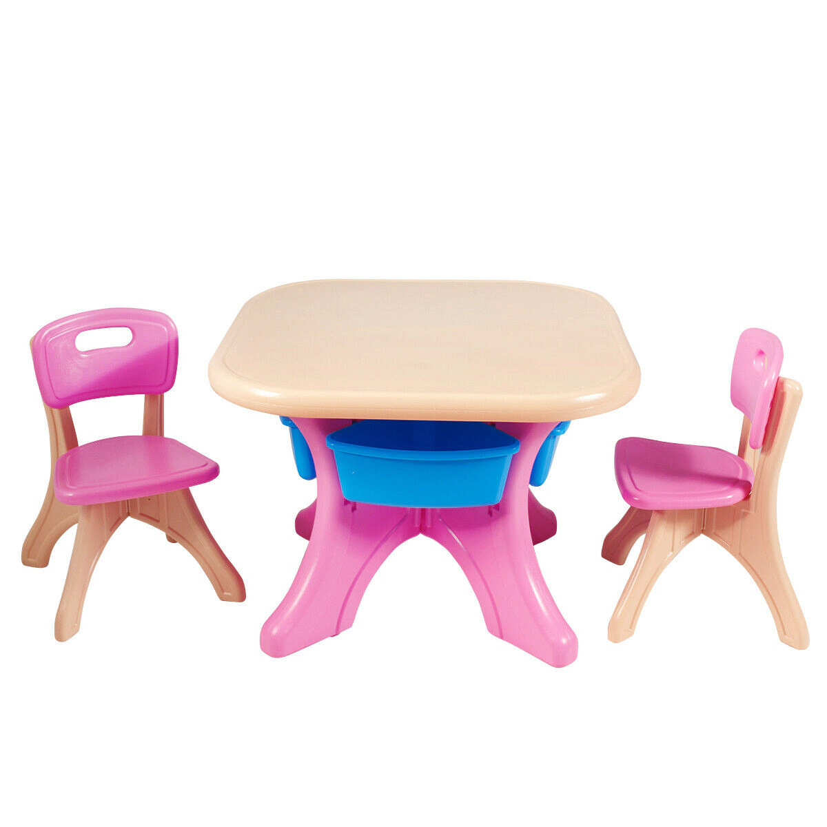 SUGIFT 4 Storage Boxes Indoor Outdoor 3-Piece Kids Plastic Play Table and Chair Set