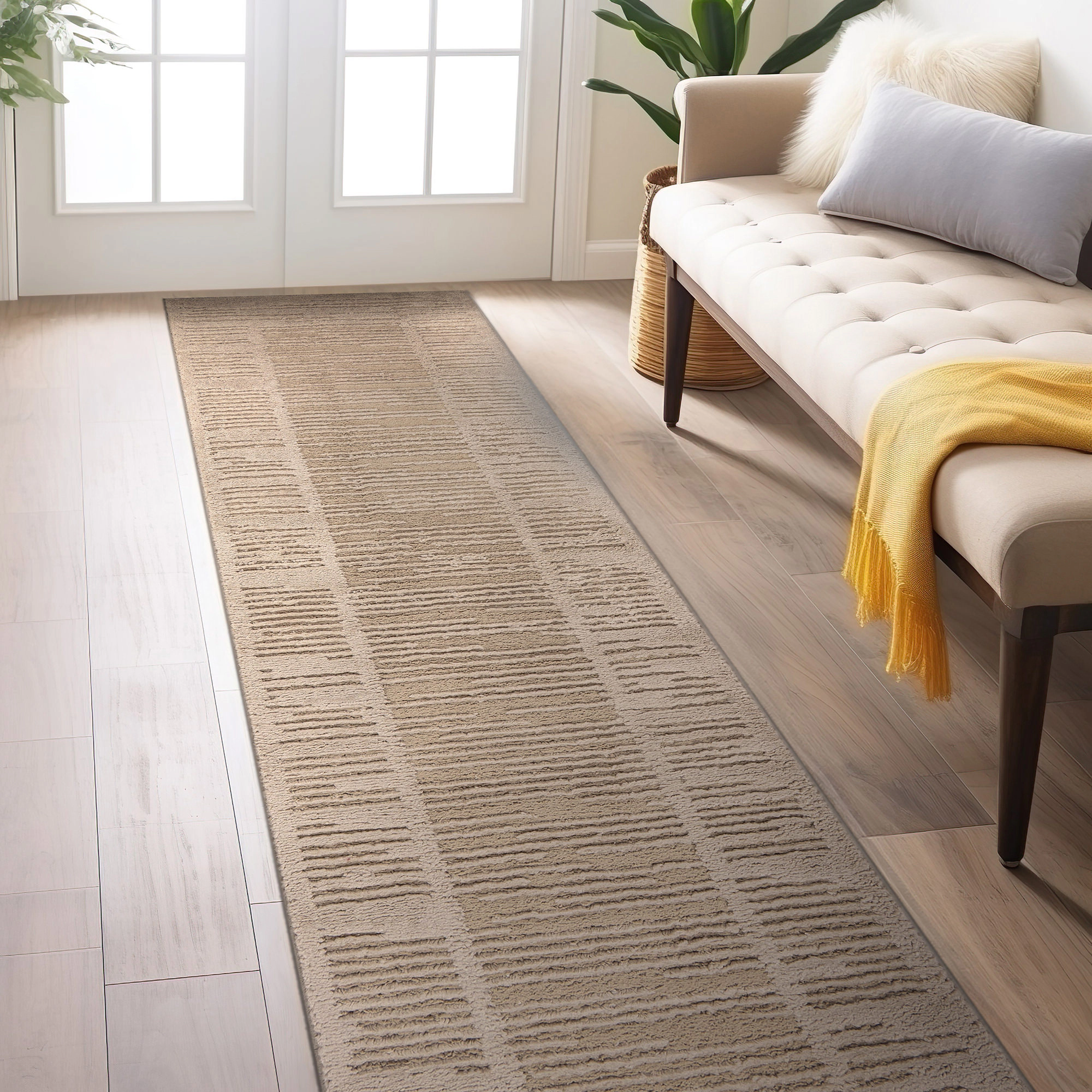 World Rug Gallery Striped Framed Border Soft Shag High-Low Indoor Area