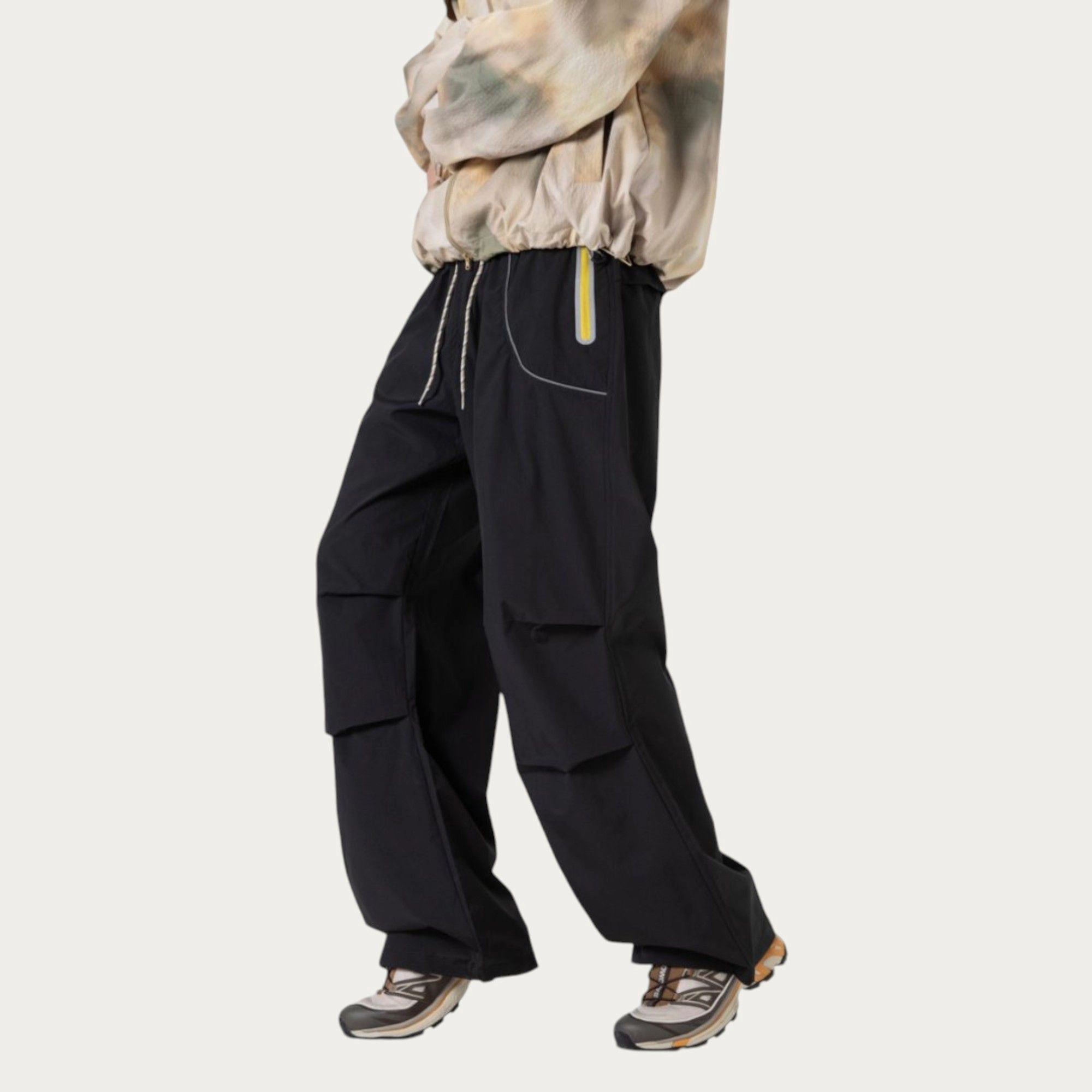 Anna-Kaci Men's Wide-Leg Cargo Pants with Oversized Pockets and Adjustable Drawstring Waist