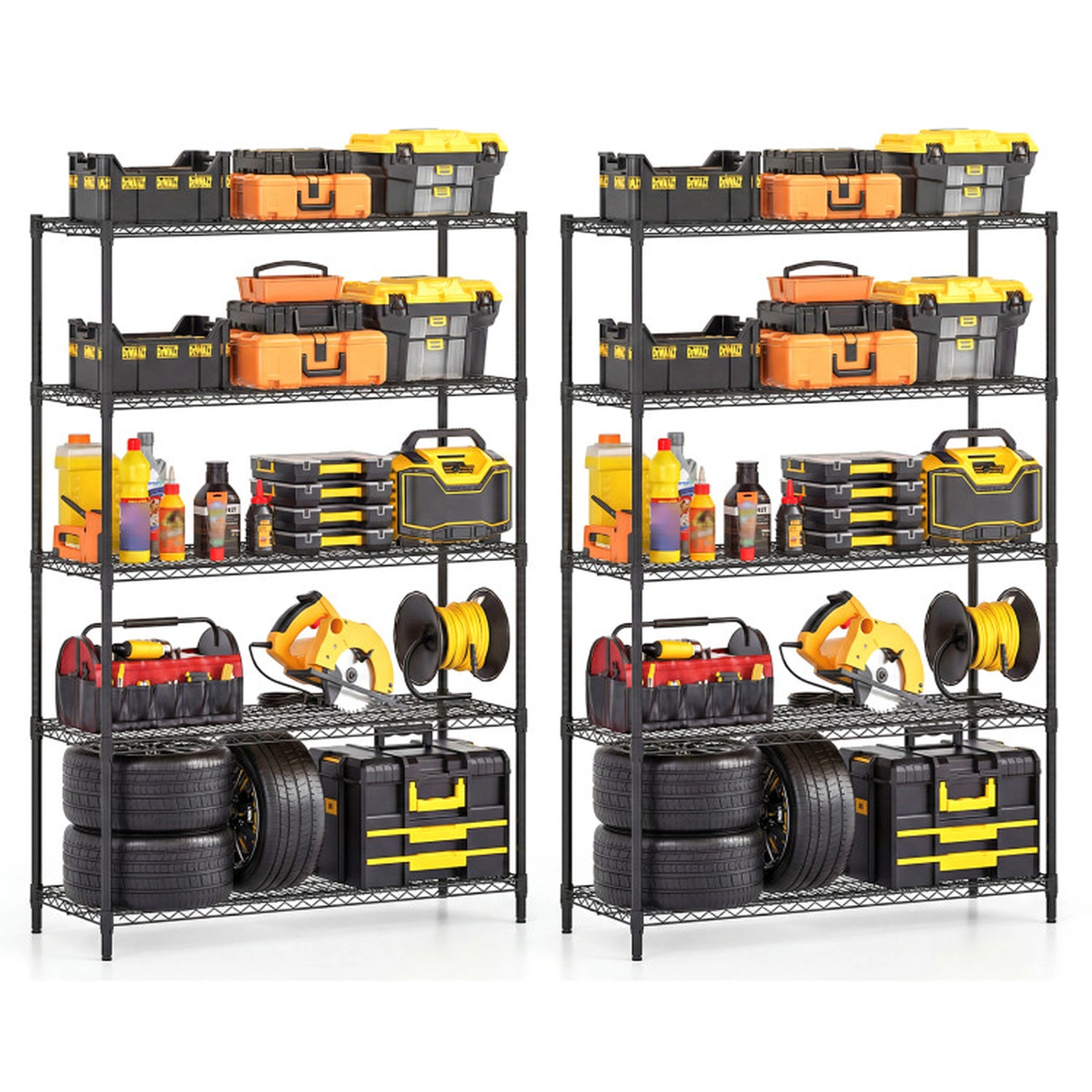 SUGIFT Set of 2 5-Tier V-Shaped Wire Rack Metal Utility Shelving 48-in x 18-in x 72.5-in 4000-lb Capacity Black