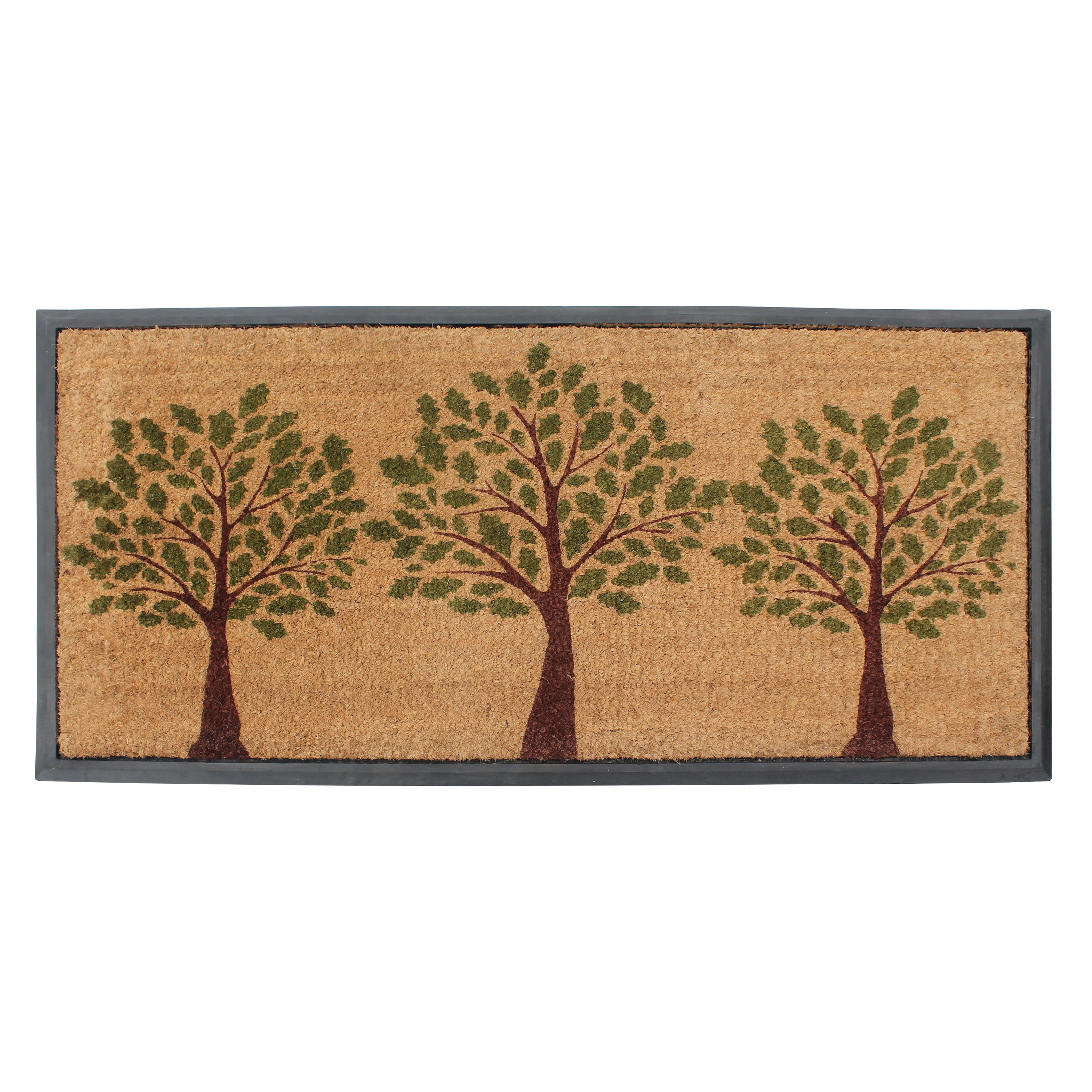 A1 Home Collections Door Mat 24x48 Inches Heavy Duty Non-Slip Rubber-Backed Green Three Tree