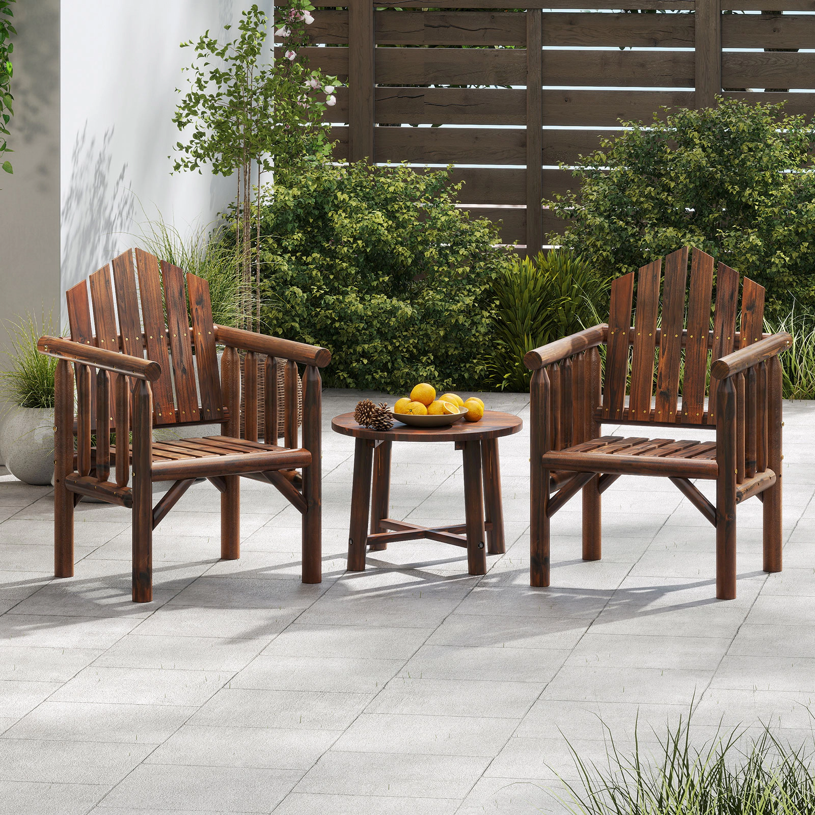 SUGIFT Outdoor Pine & Fir Wood Patio Dining Armchair 330-Lb Capacity 26-in Wide High Back Armrests Brown/Natural 1-Piece