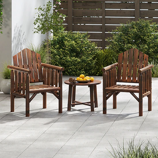 SUGIFT Outdoor Pine & Fir Wood Patio Dining Armchair 330-Lb Capacity 26-in Wide High Back Armrests Brown/Natural 1-Piece