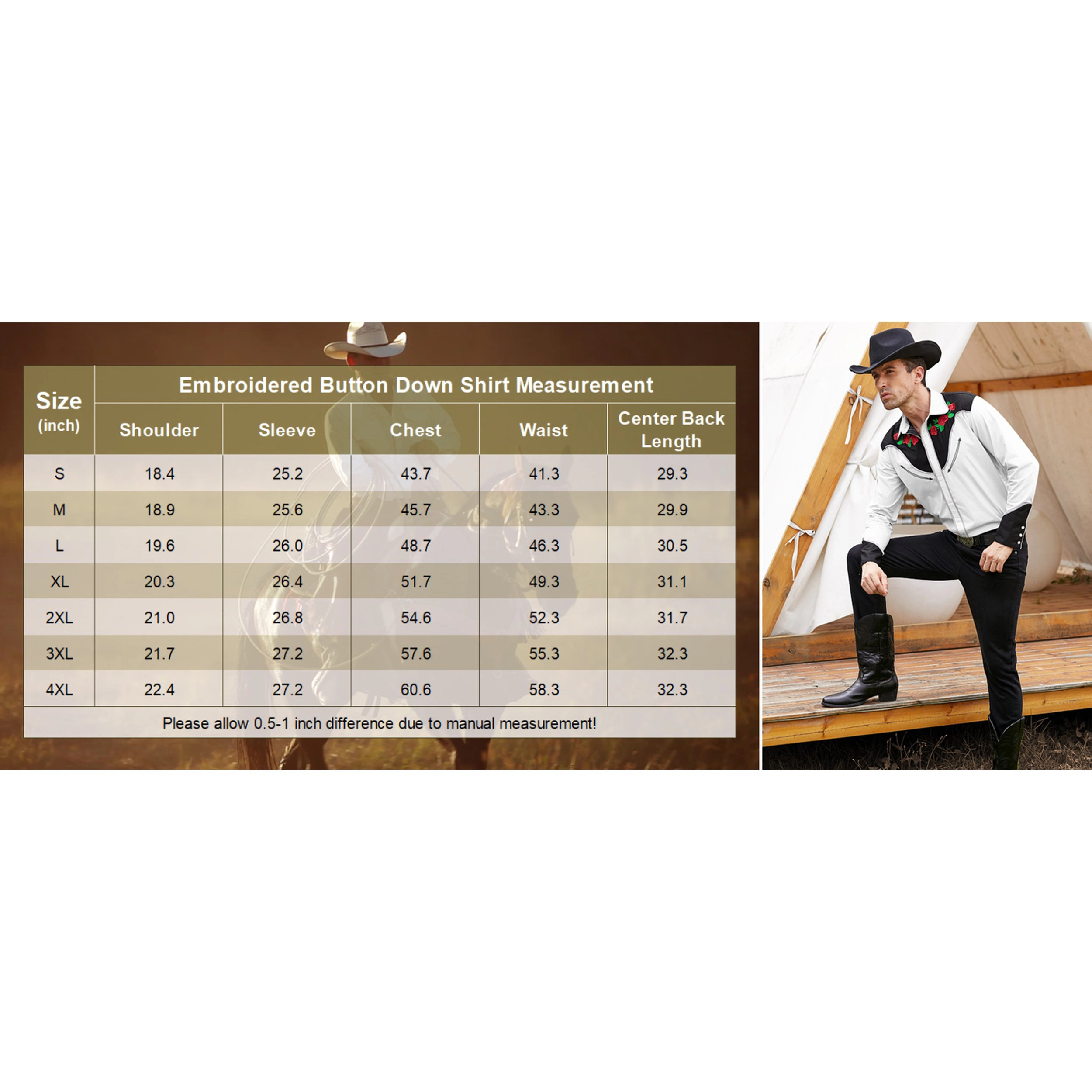 COOFANDY Men's Slim Fit Long Sleeve Western Shirt