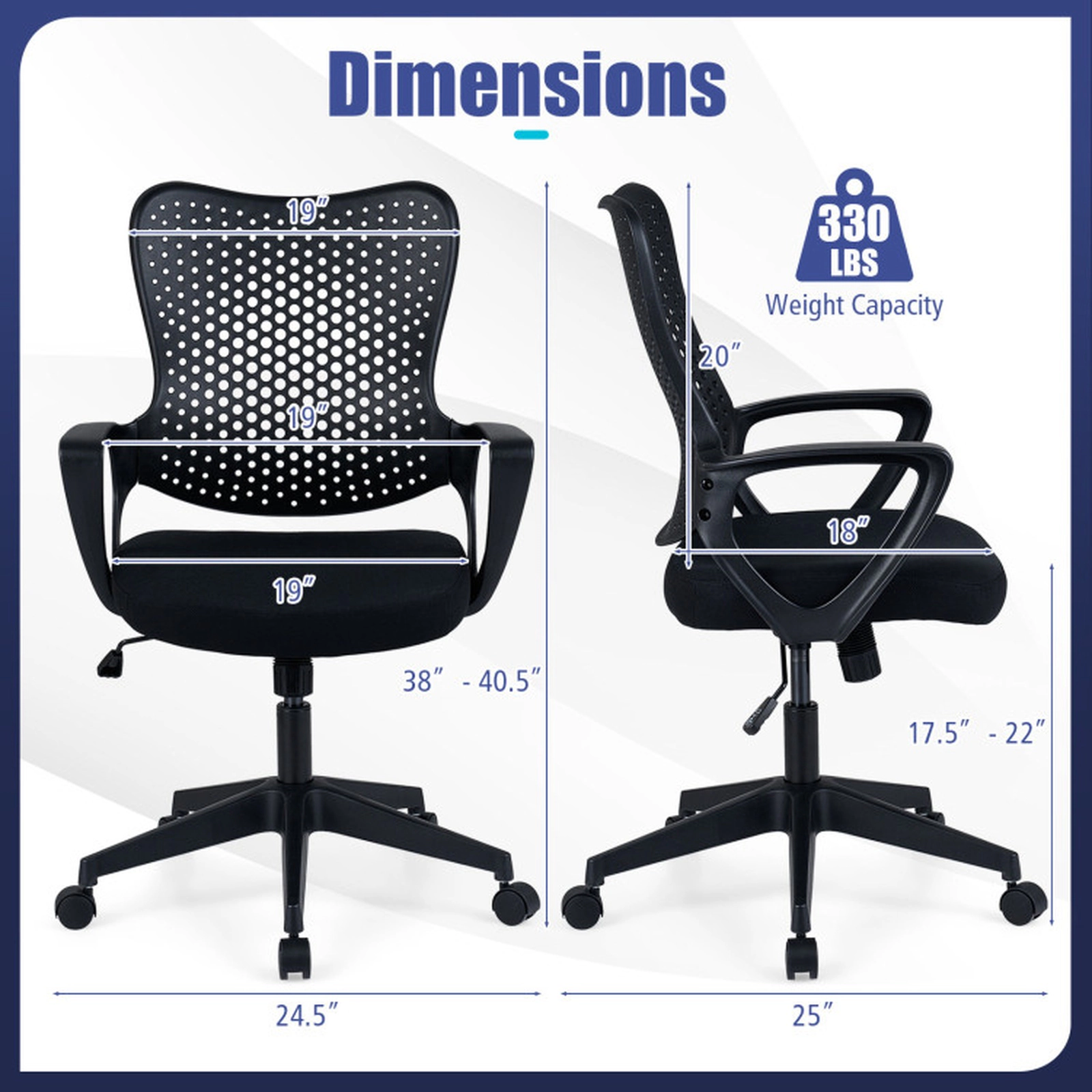 SUGIFT Breathable Butterfly Back Ergonomic Swivel Office Desk Chair 25-in x 24.5-in x 38-in 330-lb Capacity Black