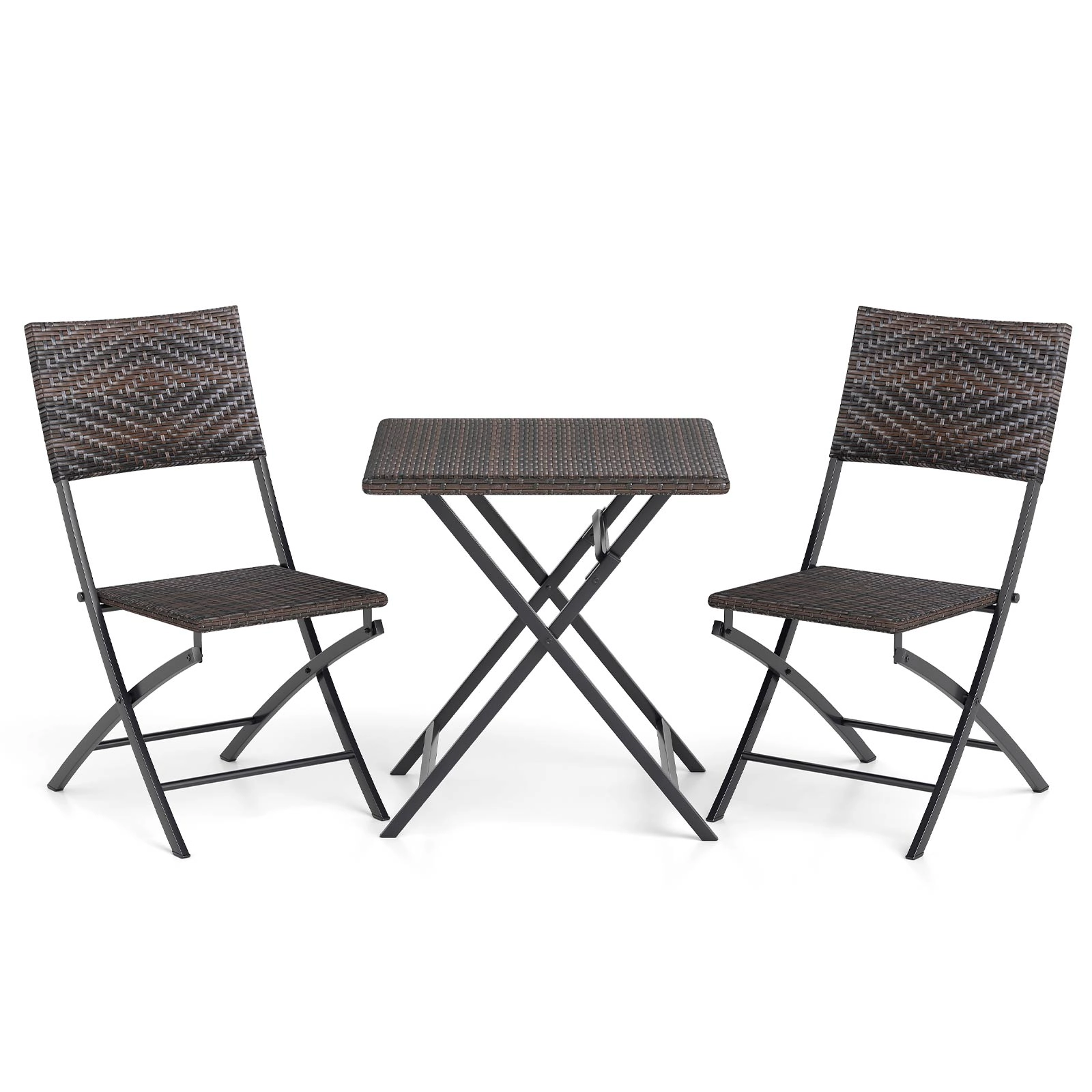 SUGIFT 3-Piece Mix Brown Folding Rattan Bistro Set, 24-Inch Square Table